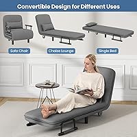 Vista 15 de KOMFOTT Silla convertible, silla de dormir con respaldo ajustable de 5 posiciones y almohada lumbar, 2 patas de metal ocultas y 2 ruedas