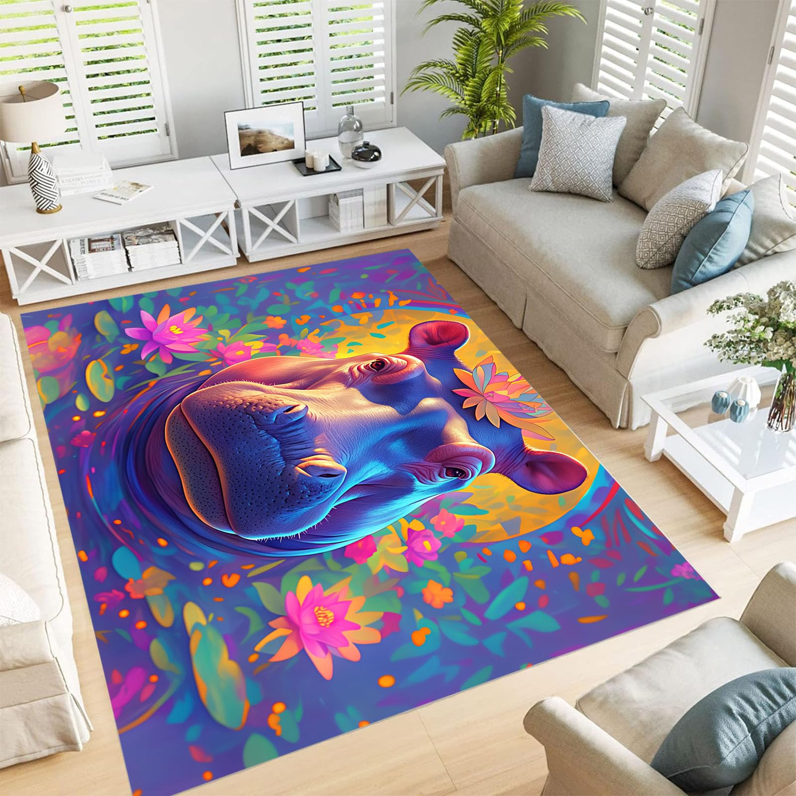 Tapis résistant aux taches animaux lavable étang aux lotus 60x90