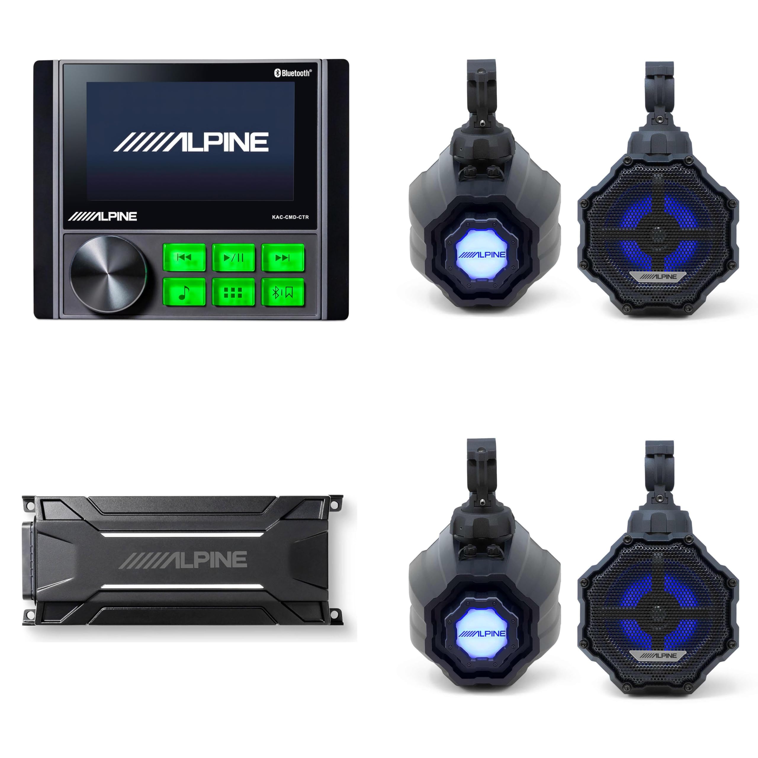 Alpine KAC-CMD-CTR Power Sports/Marine Source & (2 Pair) SPV-65RGB-CAN 6.5