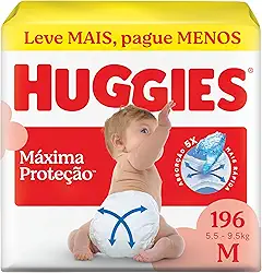 Fralda Descartável Huggies Máxima Proteção Tamanho M 196 unidades – Nova Supreme Care fralda aberta com tecnologia Xtra-Flex, canais em X que se adaptam aos movimentos e máxima proteção sem fralda caída (embalagem pode variar)
