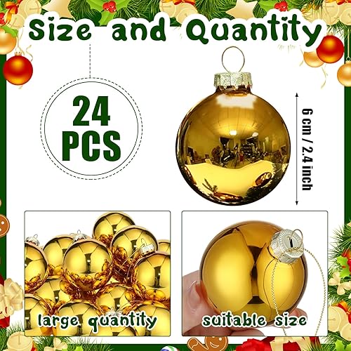 Miniatura 3 de Sieral 24 adornos de bola de Navidad de vidrio de 2.4 pulgadas2.362 in para árbol de Navidad, adornos de bolas de vidrio colgantes de cobre para
