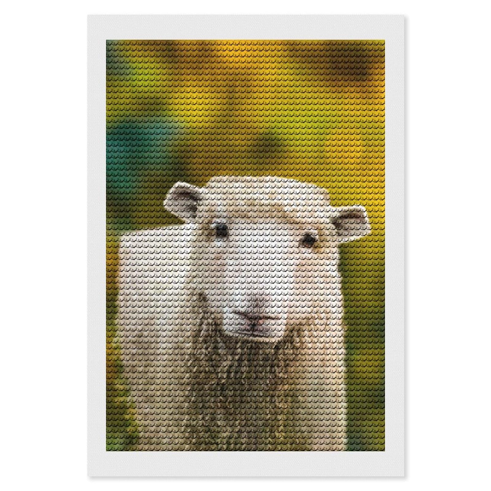 Junmoney Cubic Sheep Diamond Art Kit 8"x12", Modern Decor, Farmhouse Decor, Home Wall Art, Festive Craft Gift, Handmade Wall Decor
