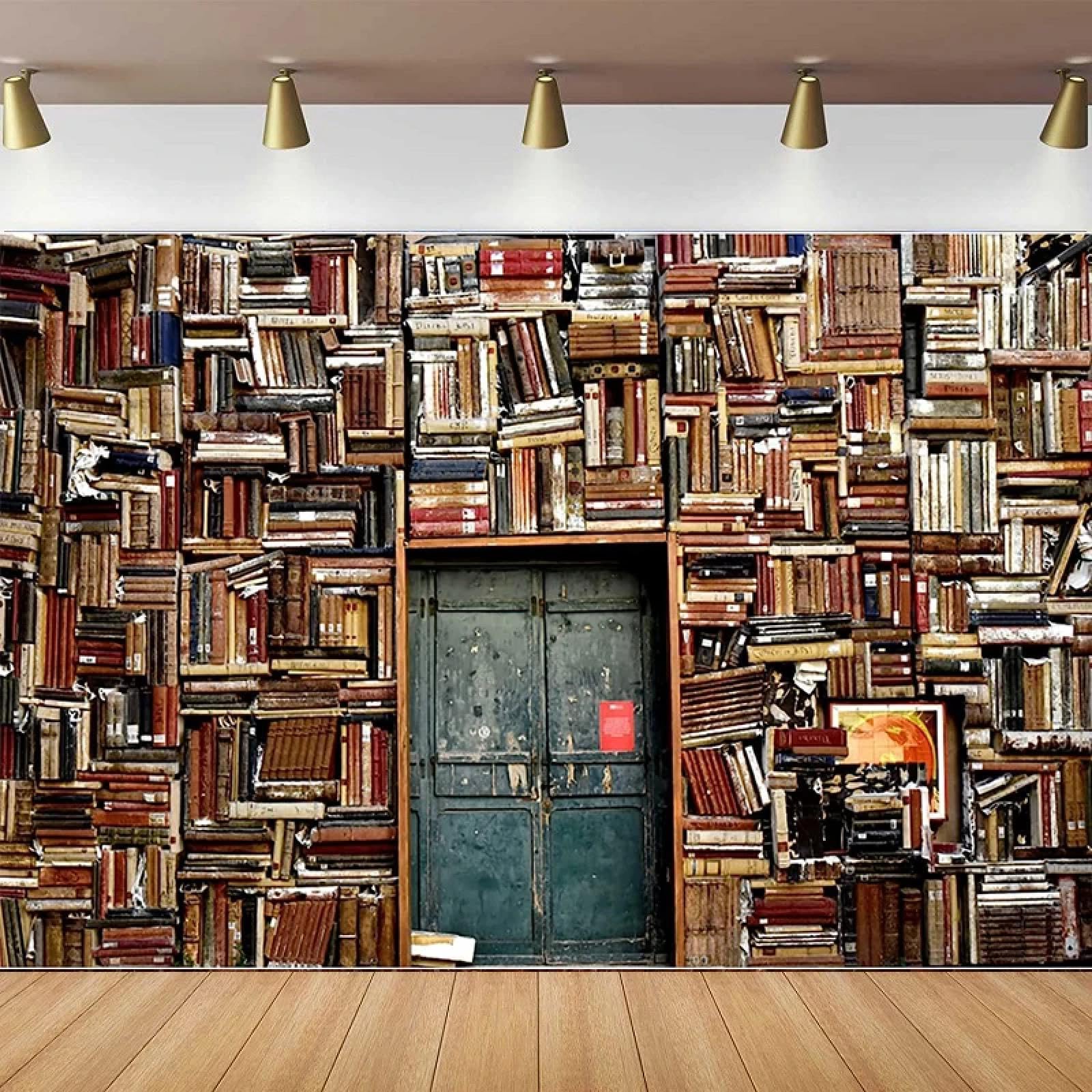 Vintage Holz Bücherregal Fotografie Hintergrund Retro Blau Tür Dekor Für Bibliothek Schulbücher Sammlung Hintergrund Fotostudio