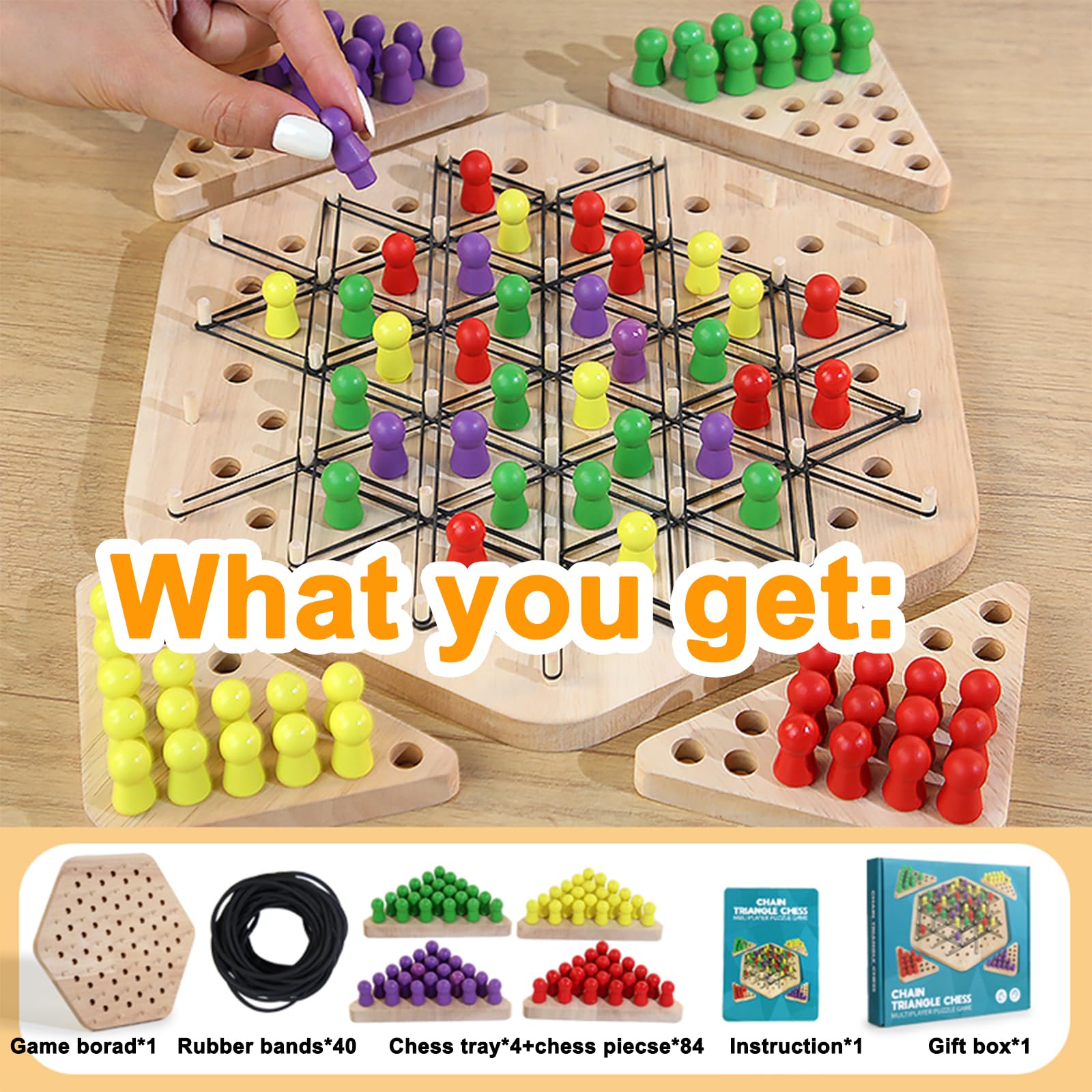 Wooden Chain Triangle Chess Game, 2 to 4 Players, Wooden Geometric Chess Game - Image 4