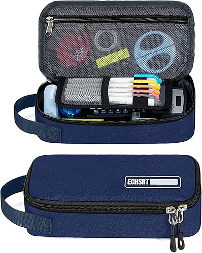 Estuche grande para lápices, estuche duradero para bolígrafos con gran capacidad, bolsa de papelería portátil minimalista con asa para escuela,