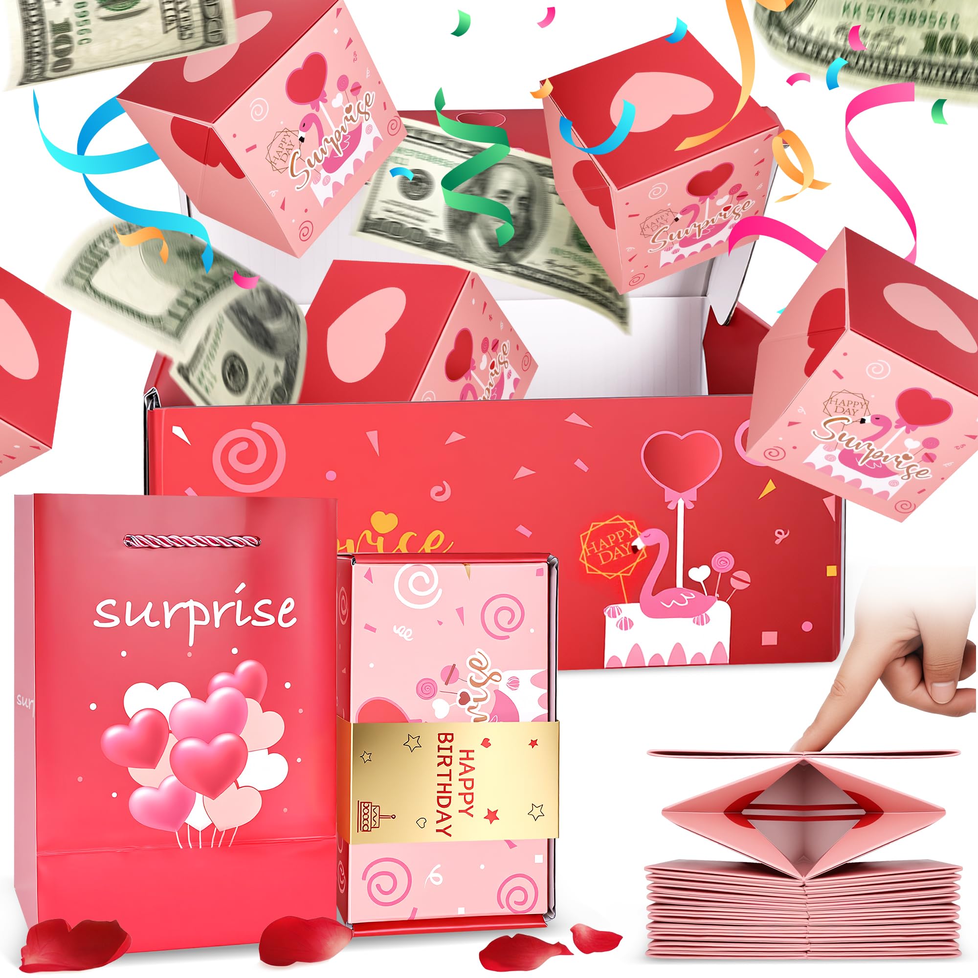 Surprise Gift Box, Folding Pop-Up Explosion Gift Boxs, Money Gift Box for Cash for Birthdays, Mother's Day, Valentine's Day and Thanksgiving Day