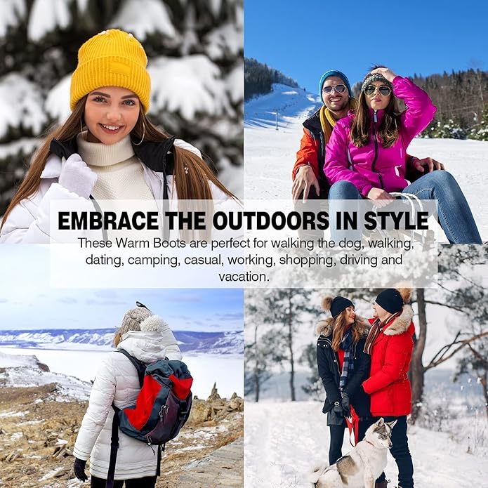 Winter Boots for Women – Soft Comfortable Faux Fur Mid-Calf Winter Snow Boots Lace-Up Insulated Outdoor Boots