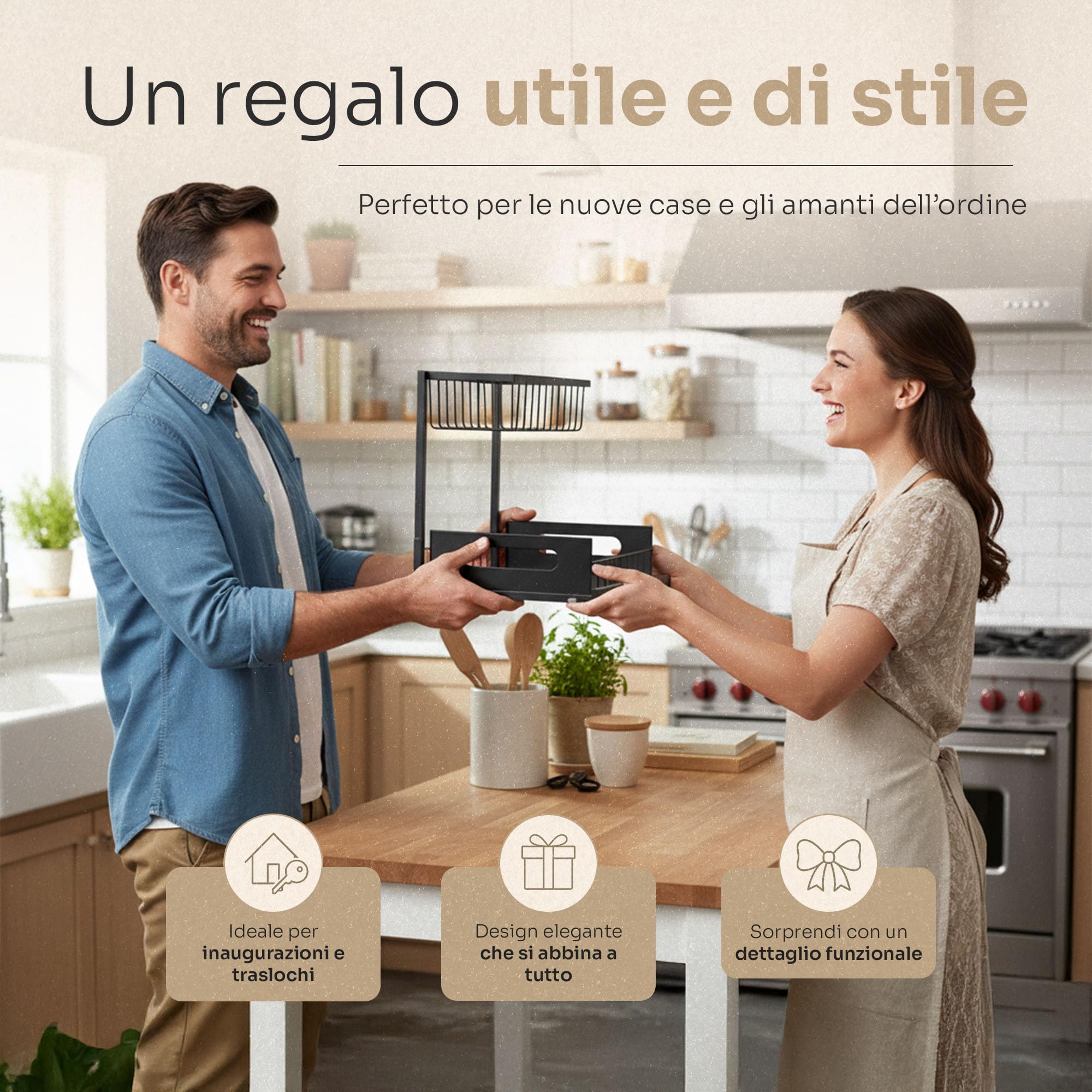Feyra Organizzatore basso lavello a 2 livelli - Scaffale da cucina in metallo per casa e cucina, stoccaggio e organizzazione, cestini organizzativi con cassetto scorrevole, accessorio da bagno