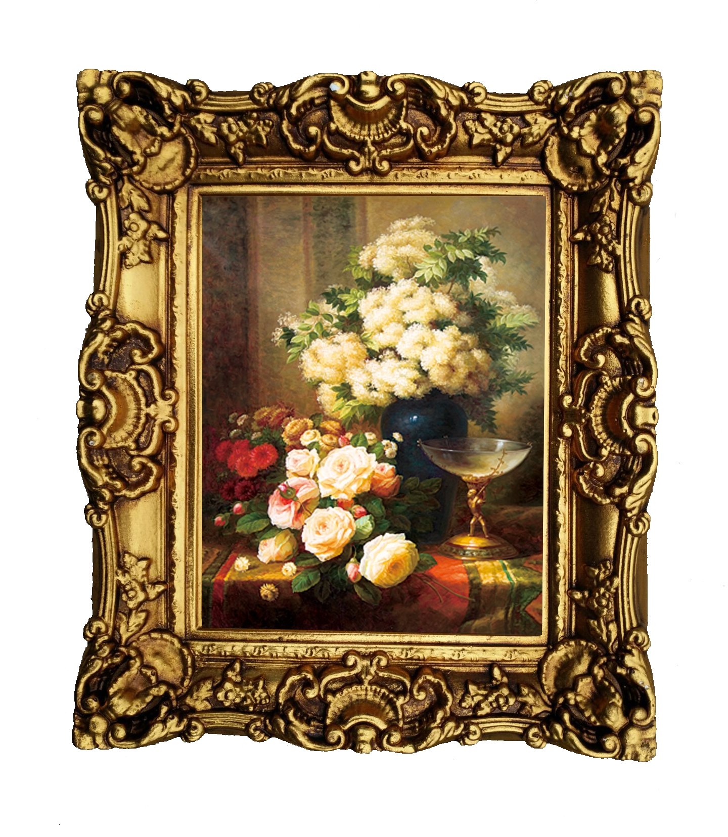 Hong Art Framed Flower Photo Wall Art Prints with Antique Gold Resin Frame for Mother's Day, Antiqued Classic Gold Finish CS1822