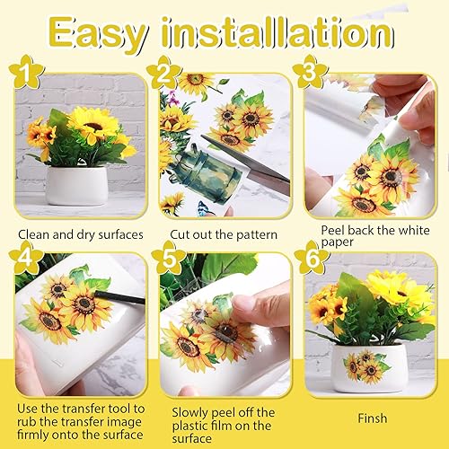 Miniatura 3 de 9 hojas de transferencia de girasol para muebles y manualidades, Acción de Gracias, Navidad, calcomanías de transferencia de flores, calabaza,