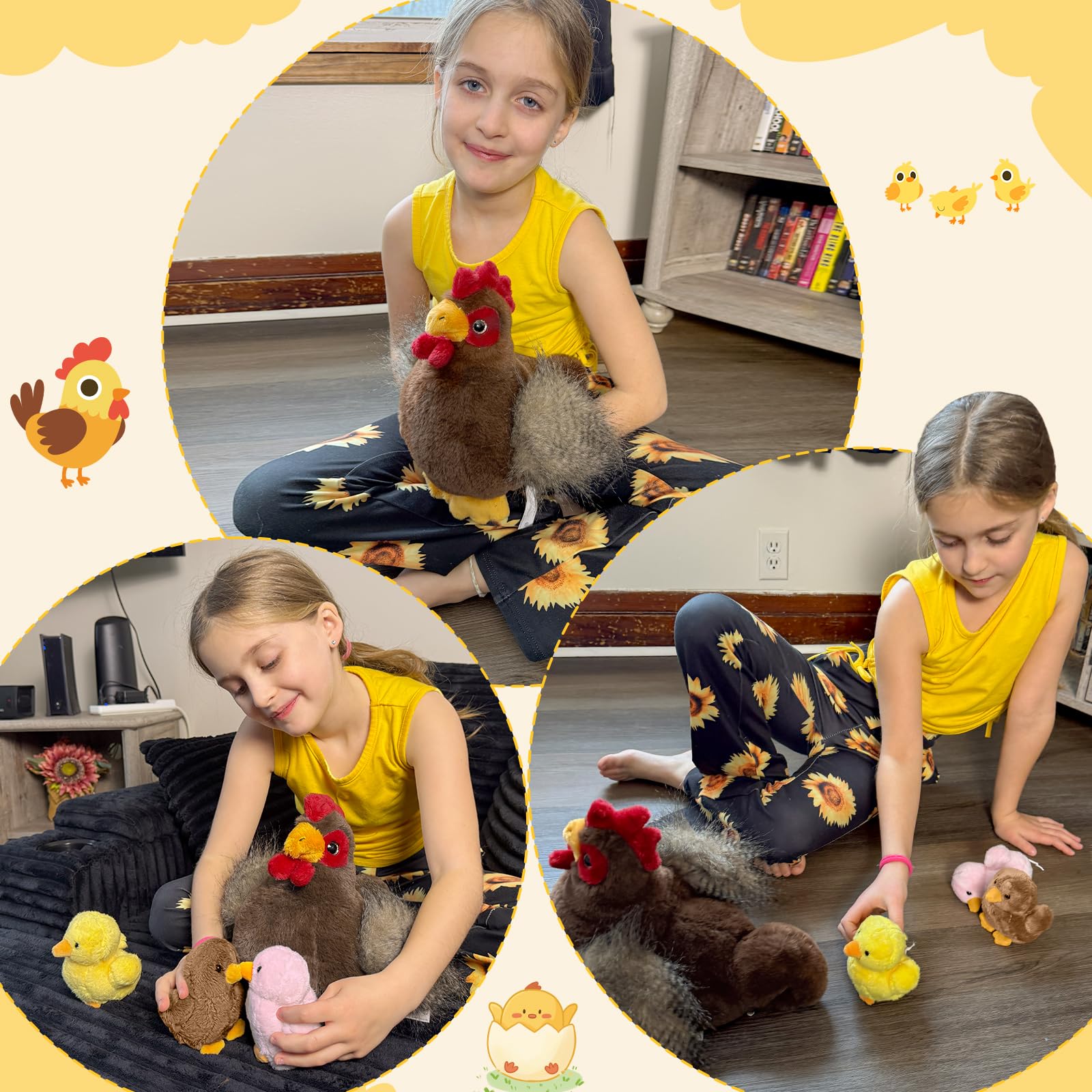 MorisMos Grande Pollo Teddy Giocattolo Morbido, 30 Cm Mamma Con 3 Cuddly Bambino All'Interno, Animale Pieno In Peluche, Kawaii Regali Per Bambini Ragazze Ragazzi Deco Festa Di Compleanno