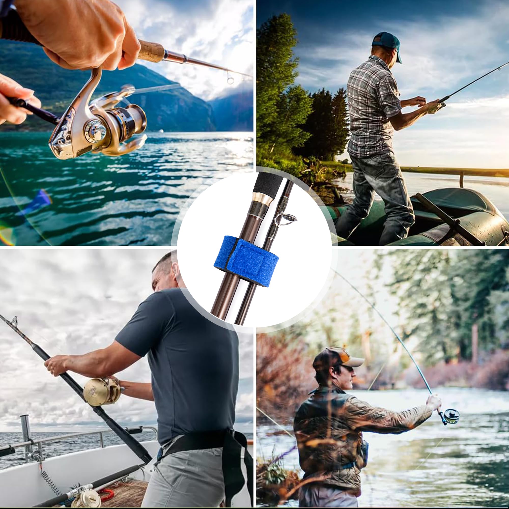 20 Piezas Caña de Pescar Correa, EláSticas Cintas de Pesca, Correas para cañas de Pescar, Cinturón de Caña de Pescar, Funda Pesca Accesorios para Cañas Giratorias Cañas con Mosca （Azul + Blanco）