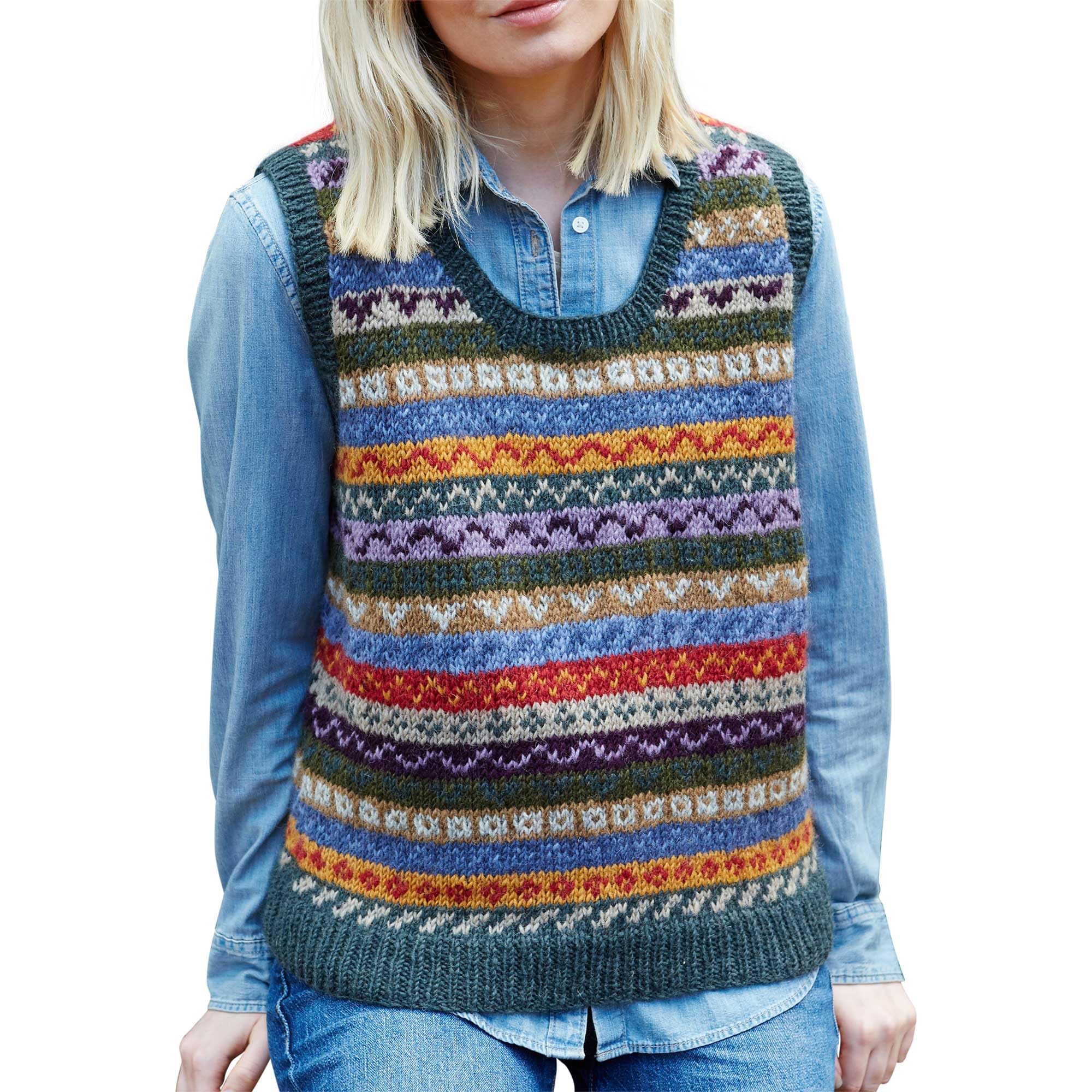 Pachamama Women Wool Tank Top Handknitted Fair Isle Multicoloured Handmade Extra Warm Sleeveless Jumper Fair Trade (as8, Alpha, s, Regular, Regular)