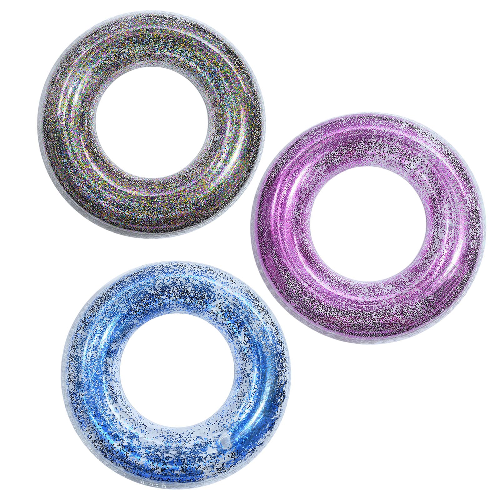 70cm Inflatable Swimming Ring Pool Rubber Rings for Kids,3Pcs Blue Rose Color Sequin Inflatables Swim Rings Pool Float,Inflatable Pools Ring Toy Water Floaties for Kid Girls Boys Summer Beach Party