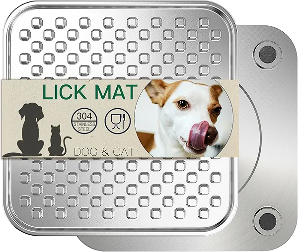 Stainless Steel Large Lick Mat for Dogs & Cats, Chew-Proof Slow Feeder, Anxiety Reducer, Whisker-Friendly for Cats, Non-Slip Heavy Duty Base, Raw Feeding Pad, Dishwasher Safe [Large-1Pack]