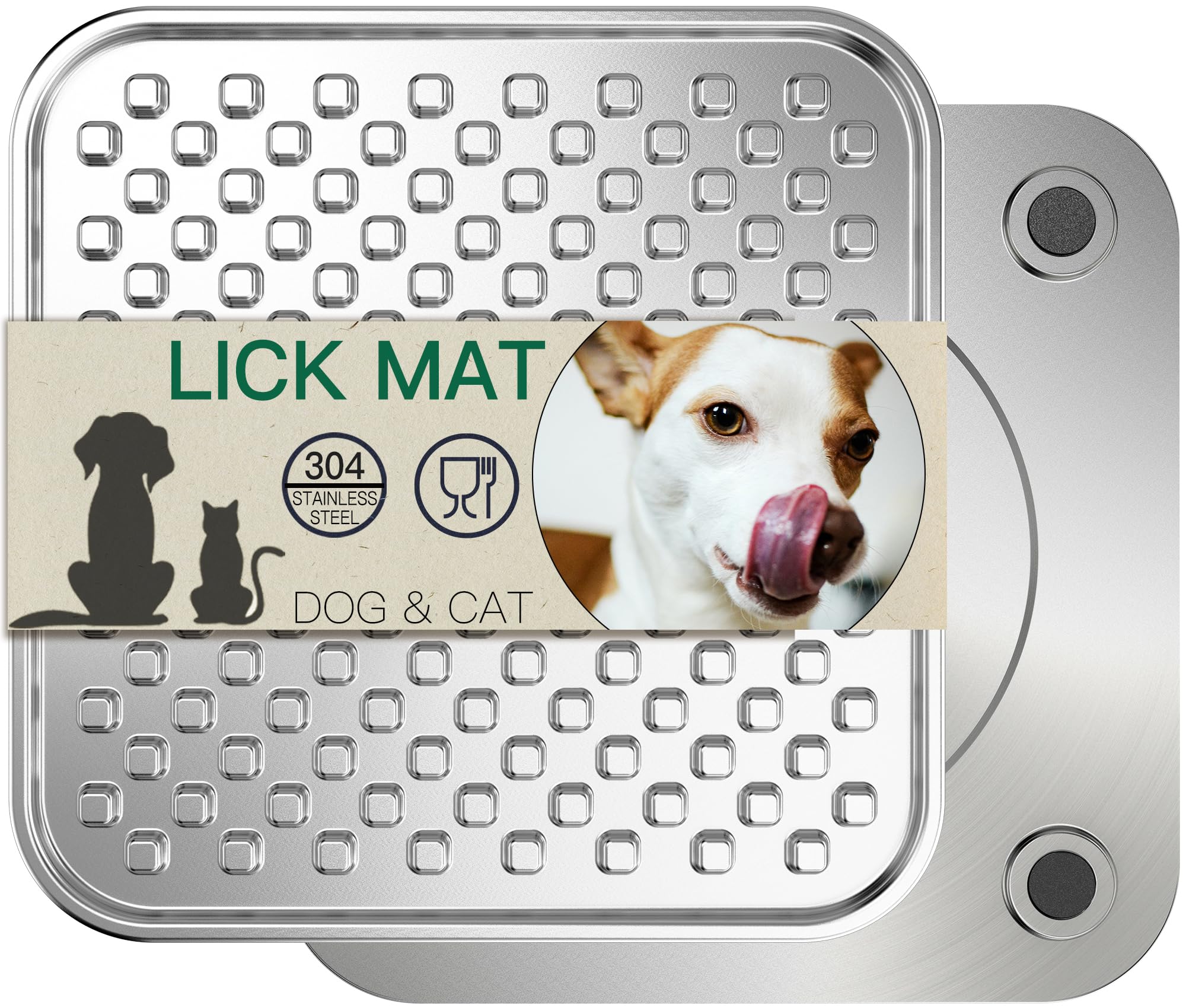Edelstahl Große Leckmatte für Hunde & Katzen, kaufest Slow Feeder, Angstreduzierer, Schnurrhaarfreundlich für Katzen, rutschfeste robuste Basis, Raw Feeding Pad, spülmaschinenfest [Groß-1Pack]