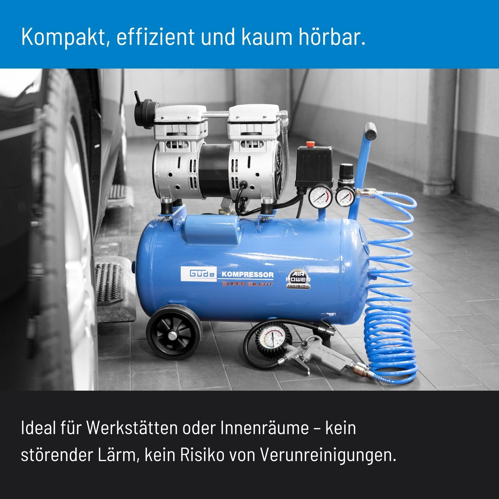 Güde Kompressor Airpower 150/8/24 SILENT ölfrei 8 bar 750 W 24 l Kessel 130 l/min