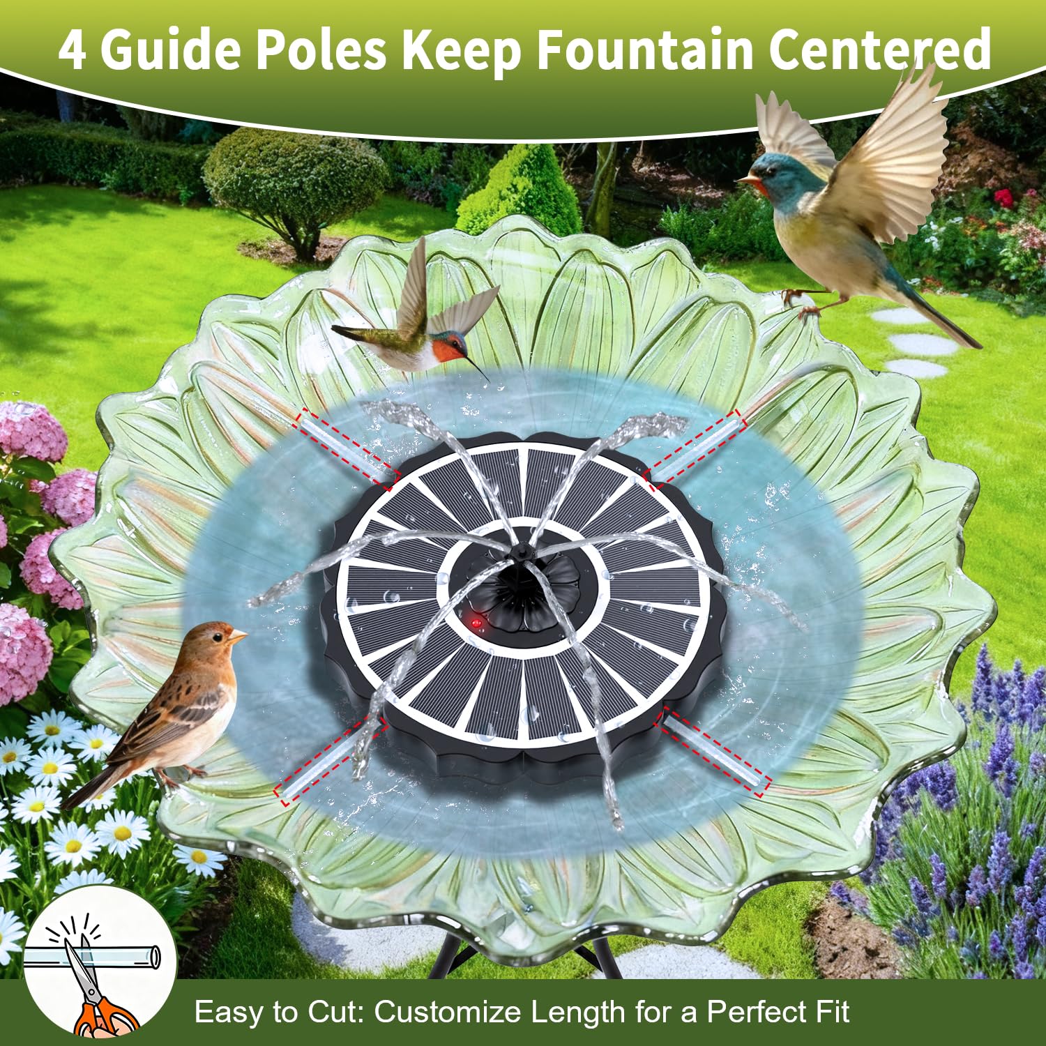 SZMP Fontana Solare con Indicatore di Batteria & 2000mAh, 3.5W Vetro Pompa ad Acqua Solare 2026 Migliorato, Fontana da Giardino Esterno con 8 Ugelli per Bagno per Uccelli, Laghetto, Giardino