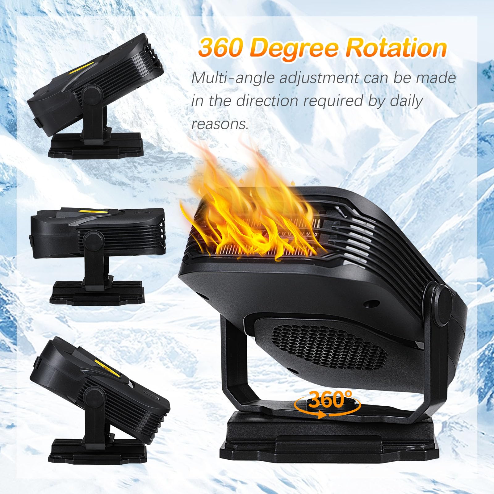 Riscaldamento 12V per Auto Portatile Stufetta per Auto Sbrinatore Parabrezza Auto con Rotazione a 360° Ventola di Riscaldamento/Raffreddamento da 2 in 1 Demister Anticuolino per Tutti i Veicoli