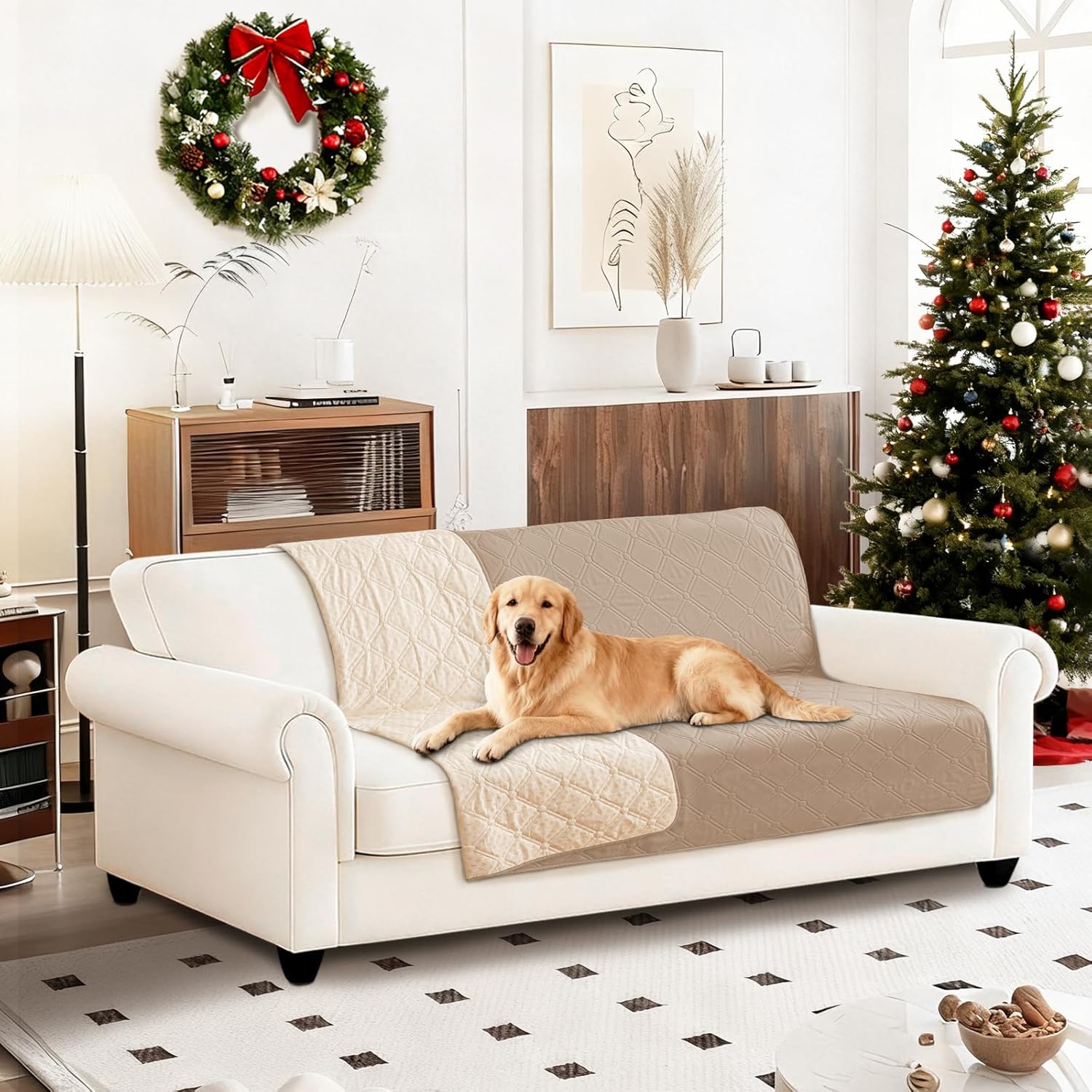 Waterproof Dog Blanket, Non-Slip Soft Pet Bed Cover, Couch Cover for Dogs Washable, Protects Sofa, Furniture, Crate, Car, Tear Resistant Leakproof Pet Blanket (52x82 Inch, Khaki)