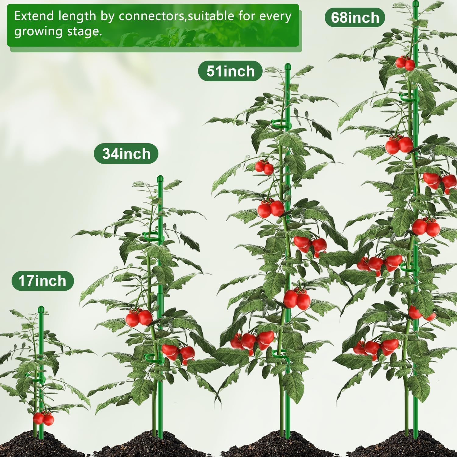 SupKing paliki do roślin 43 cm, regulowana długość, palik podtrzymujący rośliny, 20 szt., paluszki do orchidei z klipsami, do użytku wewnątrz i na zewnątrz, słupki ogrodowe do pomidorów doniczkowych,