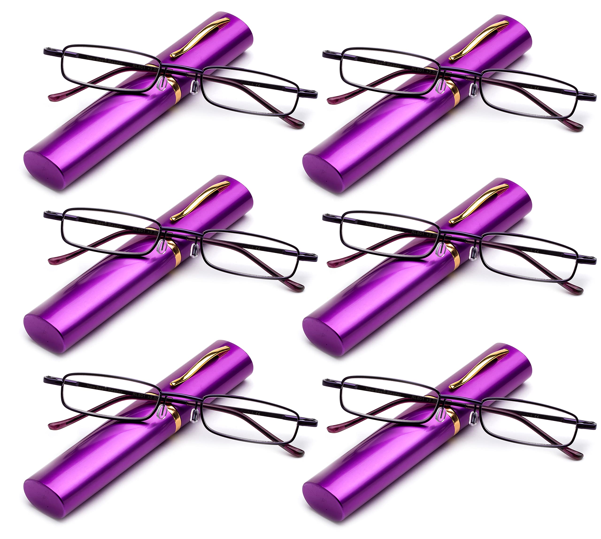 Newbee Fashion 6 Packs Pocket Readers Ultra Compact Purple Reading Glasses in Case 1 75