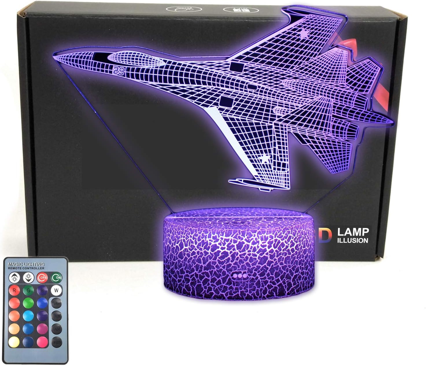 F-22 Raptor Model Fighter Jet Plane 3D Illusion Lamp Airplane Bedroom Decor Night Light Remote Gifts for Men,Kids,Boys,Girls,Fathers,Teens