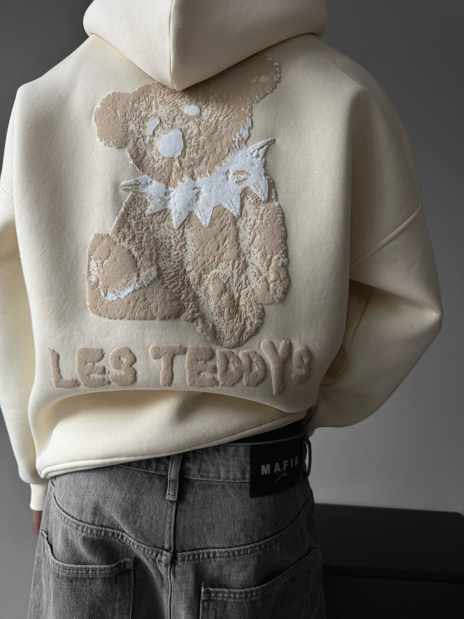 Oversize 'Les Teddys' Hoodie - Antique White