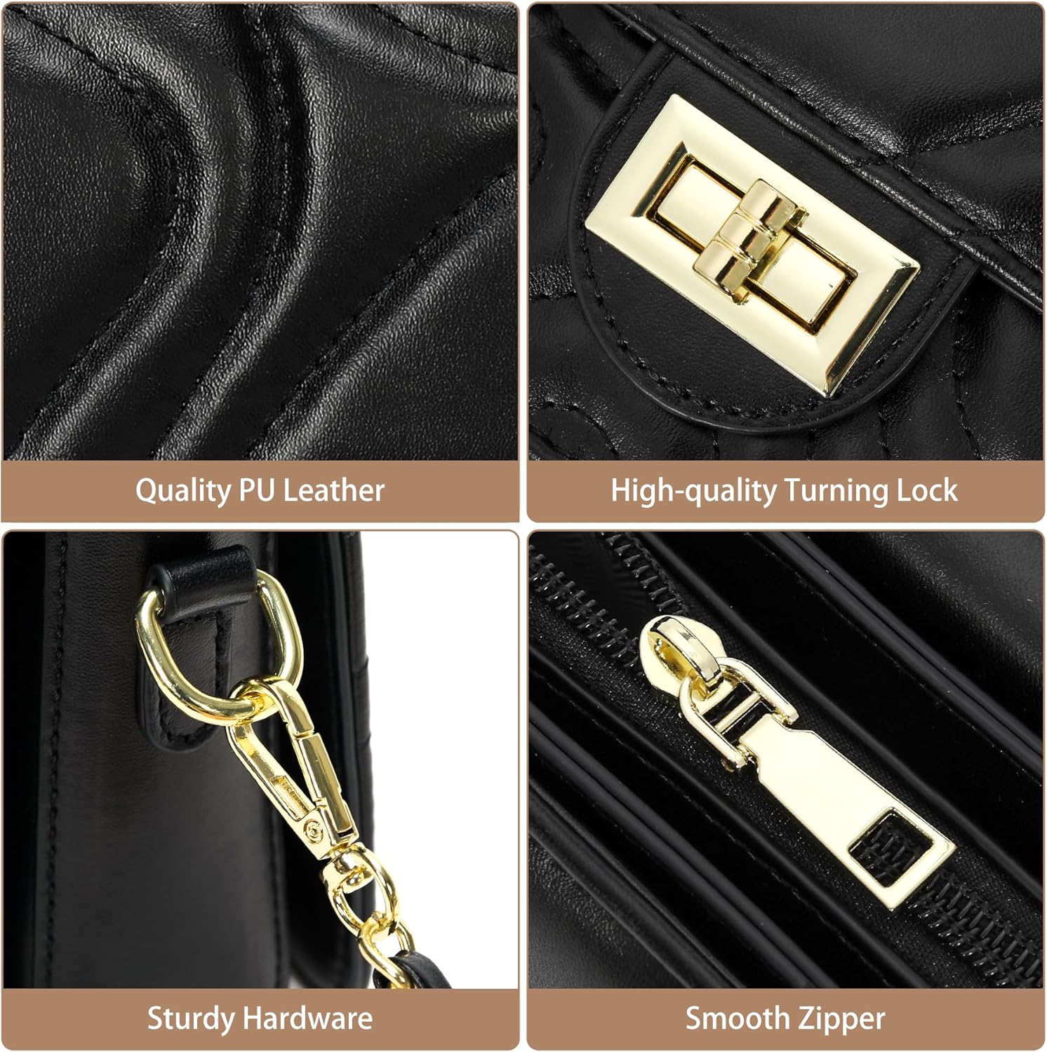 Small Quilted Crossbody Purse for Women Trendy Ladies Shoulder Bag PU Leather Satchel HandBag with Chain Strap - Image 6