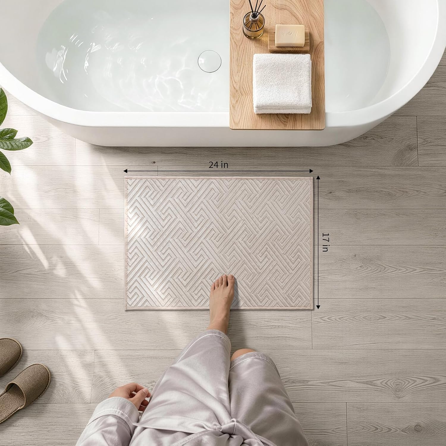 YIHOUSE Beige Bathroom Rugs 17"x24", Quick Dry Non Slip Bath Rug, Absorbent Machine Washable Thin Bath Mat for Restroom Floor Tub Laundry Room Home Decor