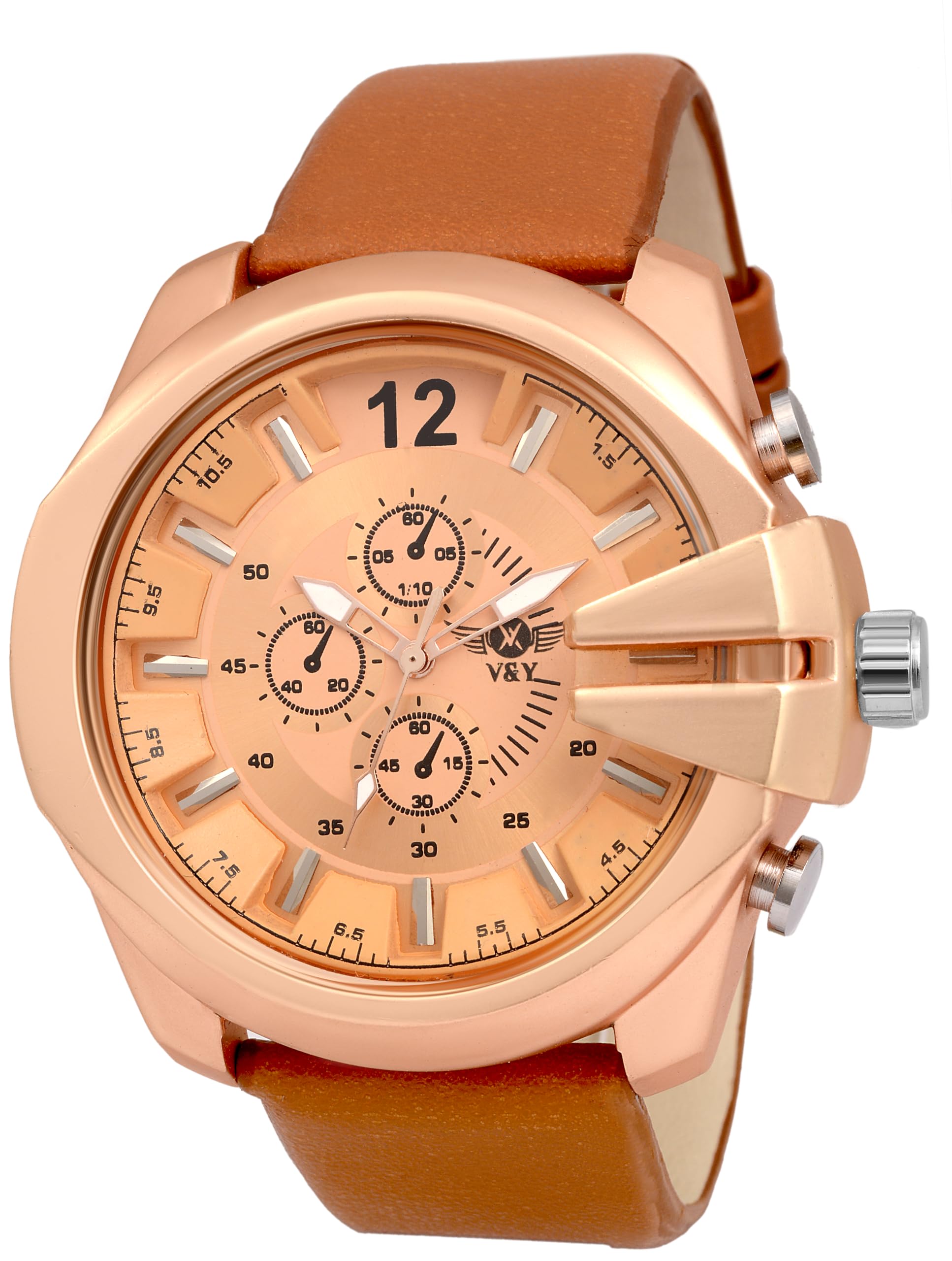V&Y Phase Classy Chronograph Design Black Dial Watch, Leather Quality Band (Bronze) (B0CWDZDDTX) Amazon Price History, Amazon Price Tracker