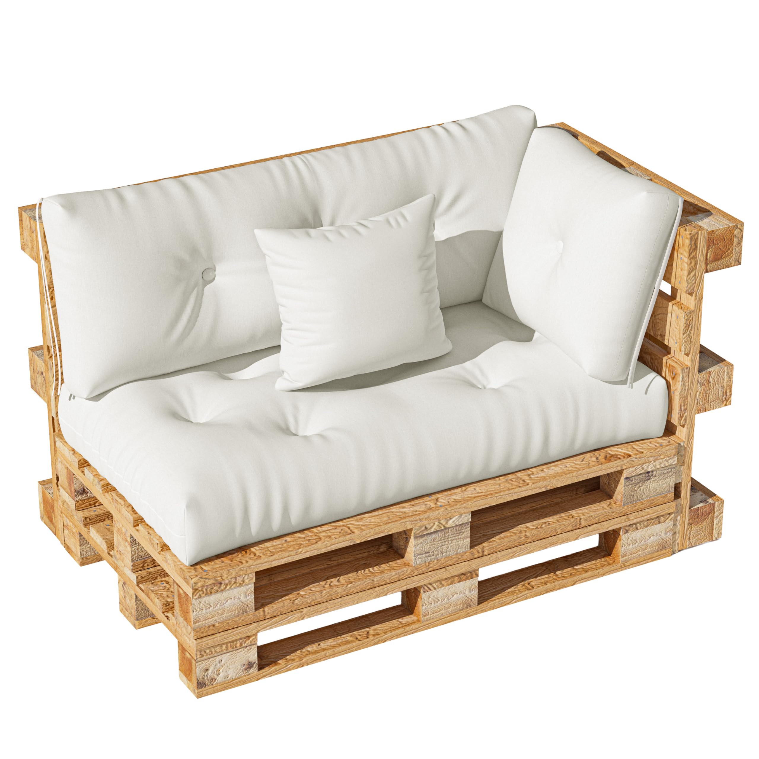 Set di cuscini per pallet 4 pezzi – Cuscino di seduta 120x60 + Schienale 120x40 + Cuscino d'angolo 40x40 + Cuscino decorativo 40x40 – Comodi cuscini da giardino per mobili pallet