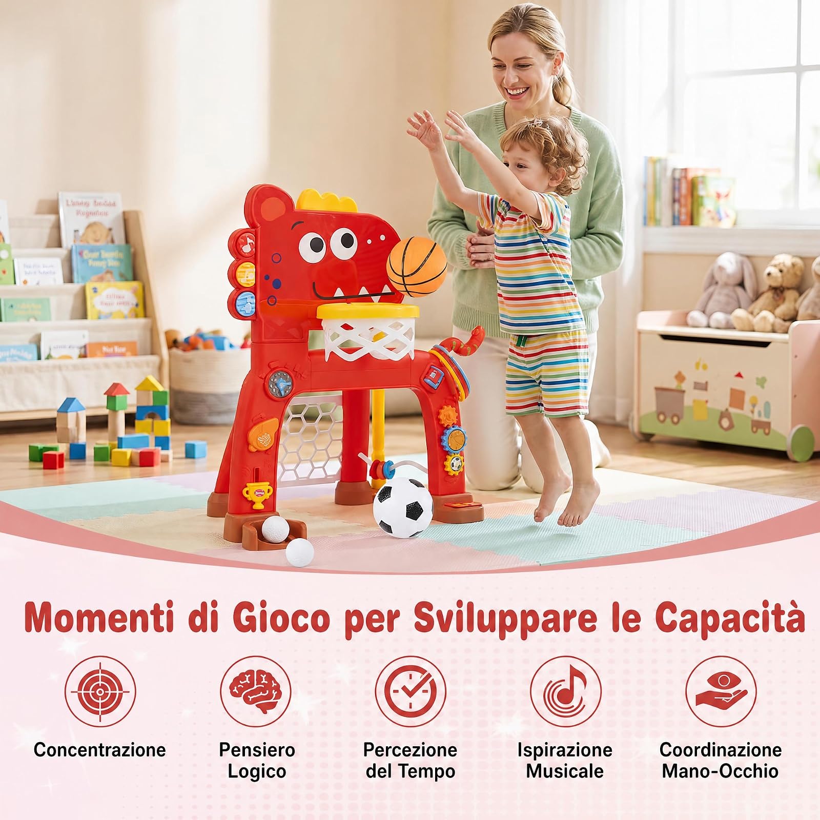 COSTWAY 4 in 1 Canestro da Basket per Bambini,Rosso