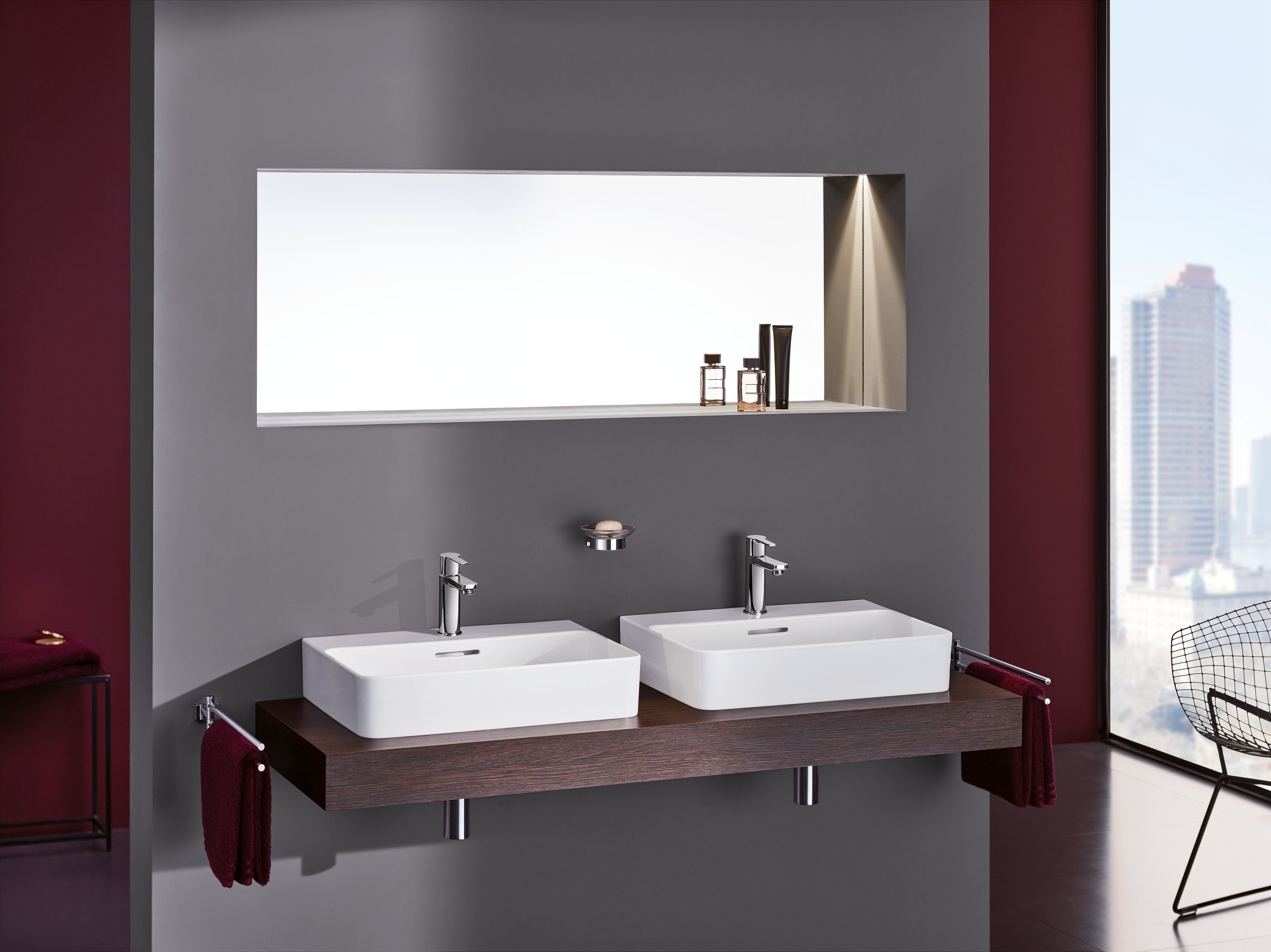 GROHE Lineare – Grifo Monomando de Lavabo con Vaciado Automático (Instalación sobre Repisa, Tamaño XS 155 mm, Cartucho Cerámico de 28 mm, Flexibles 3/8"), Cromo, 32109001