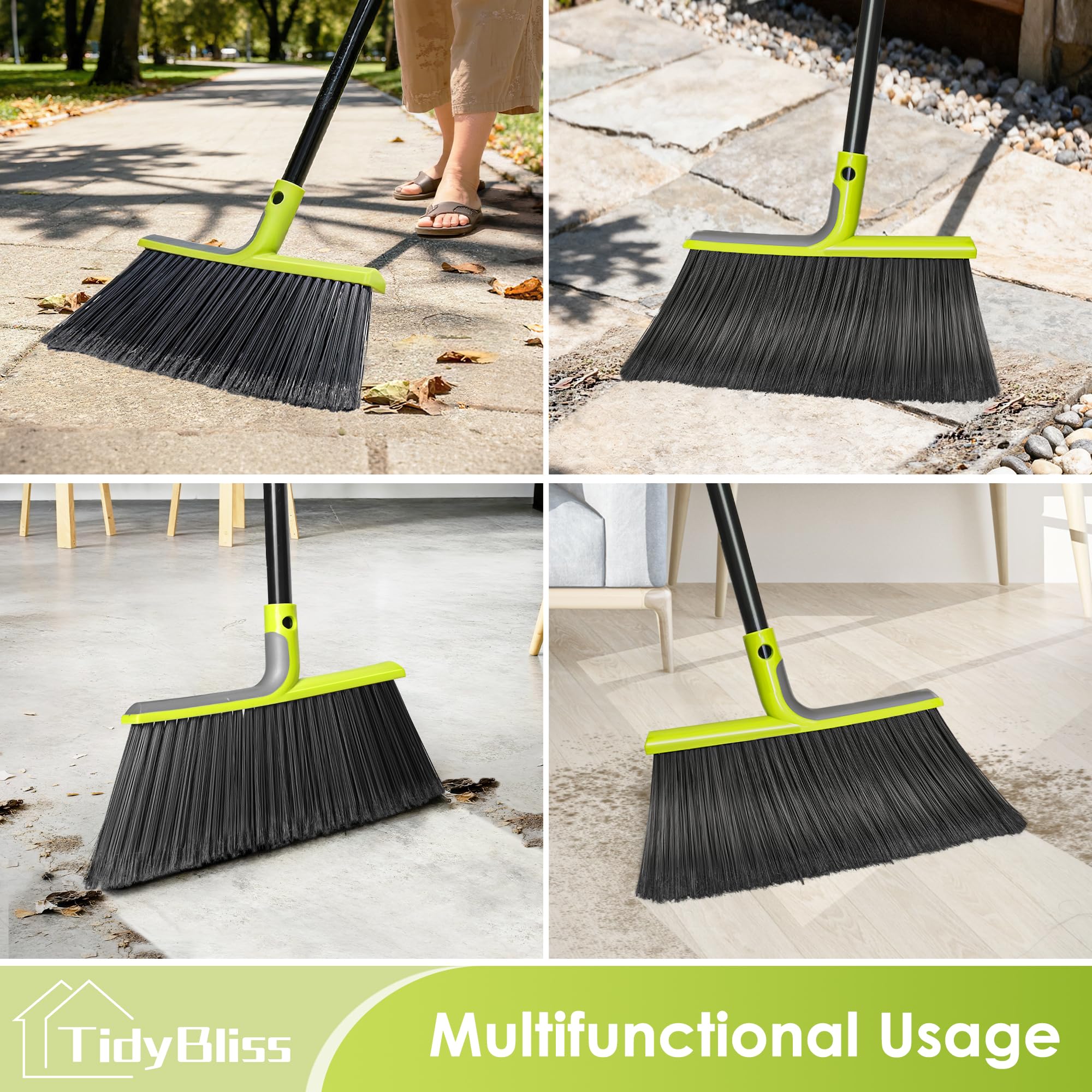 TidyBliss Besen mit Stiel Draußen Innen 4 Packung, 143 cm Gartenbesen Straßenbesen für Terrasse Garten Veranda Terrass, Geschäft Restaurant Garage Haus Lobby Hartholzböden (Grün)