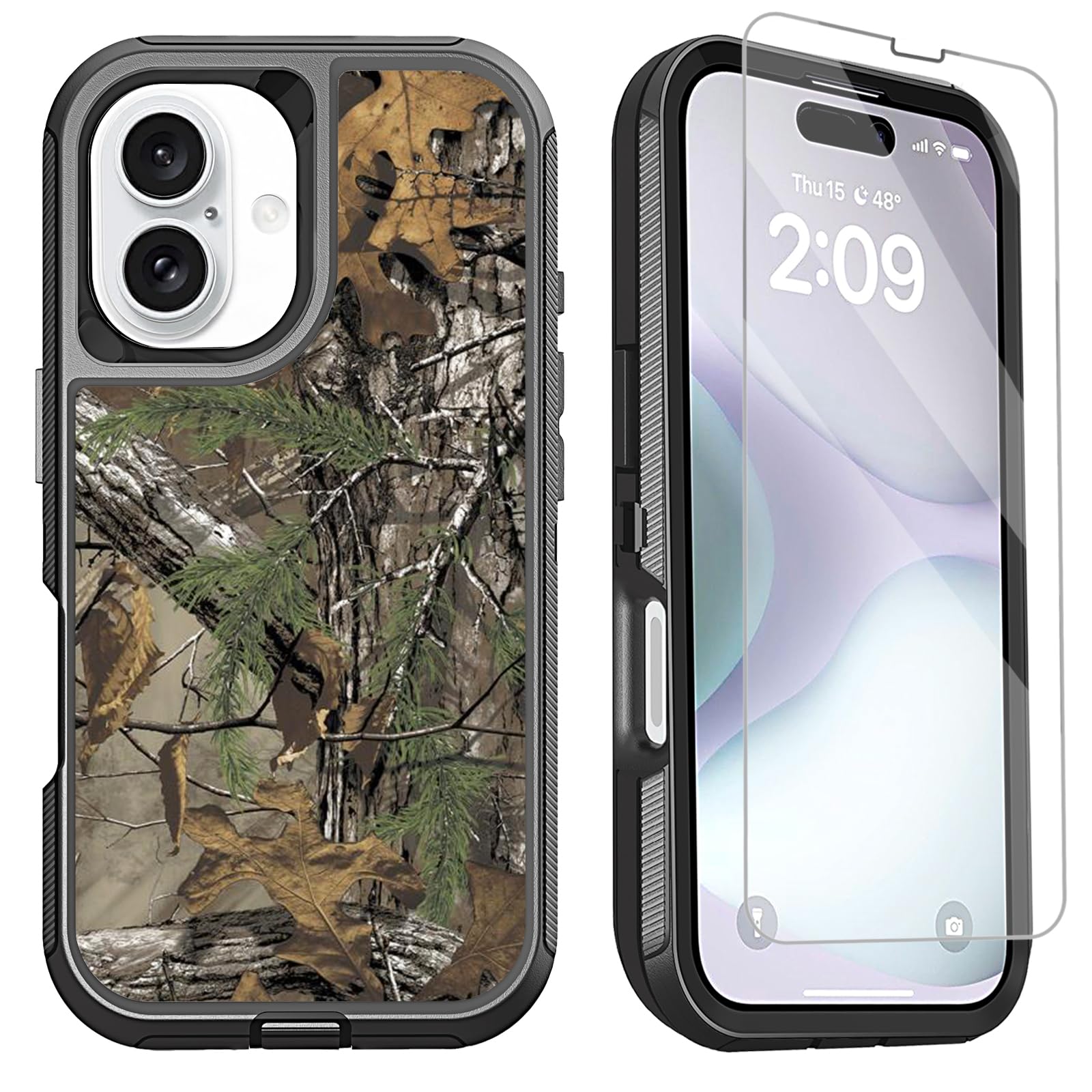 OTTARTAKS Compatible with iPhone 16 Phone Case with Screen Protector 3-Layer Full Body Shockproof Heavy Duty Protective Case for iPhone 16 Men Boys,