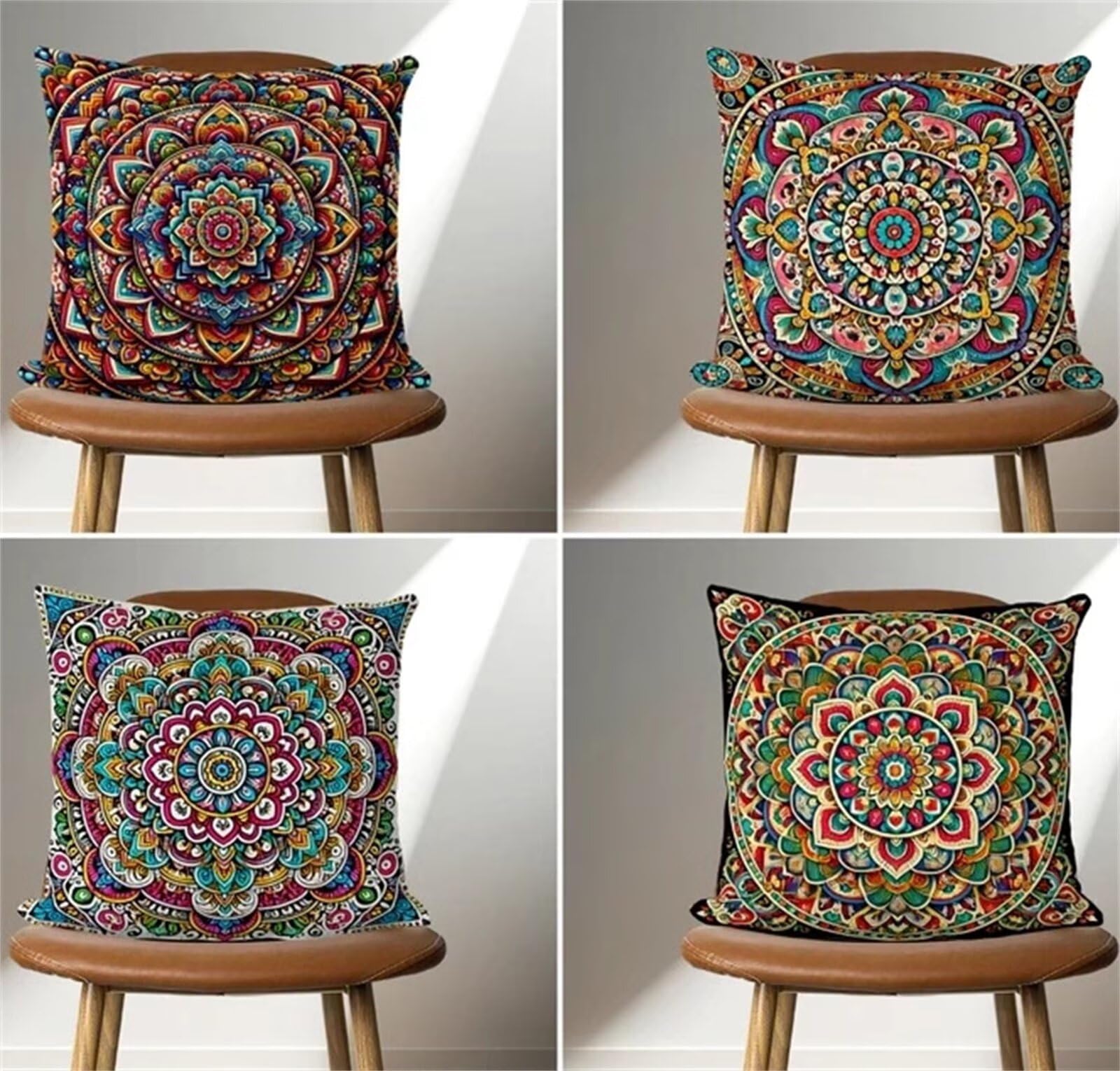 Heaen Outdoor Cushions Covers Waterproof 35x35 cm Set of 4 Square Linen Pillow Cases Bohemian Ethnic Style Decorative Dushions for Sofa Porch Patio Home Decor