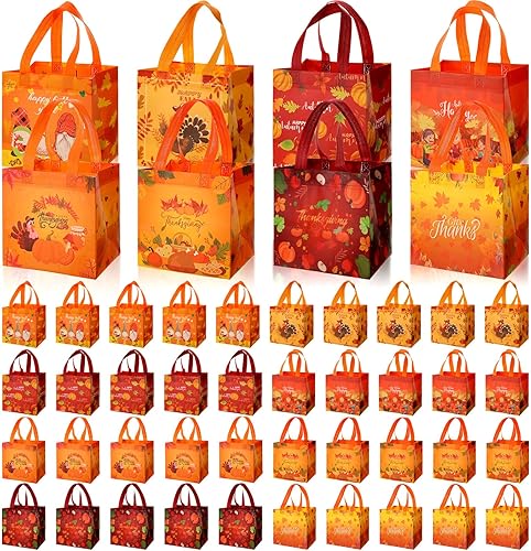 Sweetude 48 bolsas de mano de Acción de Gracias, bolsas de regalo de otoño, regalo de fiesta de Acción de Gracias, bolsas no tejidas con asas,