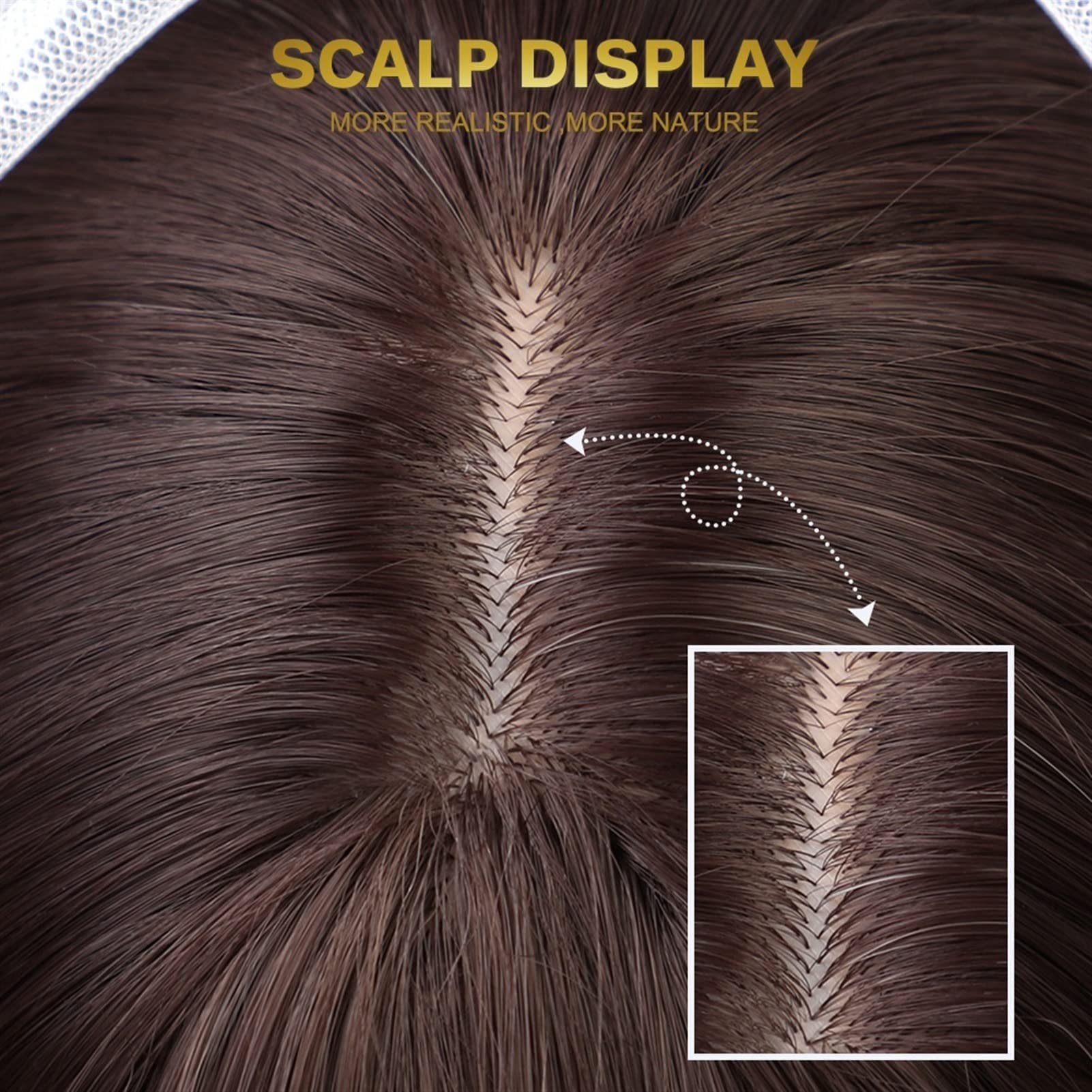 Parrucche marrone scuro for donna Capelli sintetici Affascinanti parrucche lunghe ricci naturali con parte laterale frangia Parrucca sintetica in fibra resistente al calore