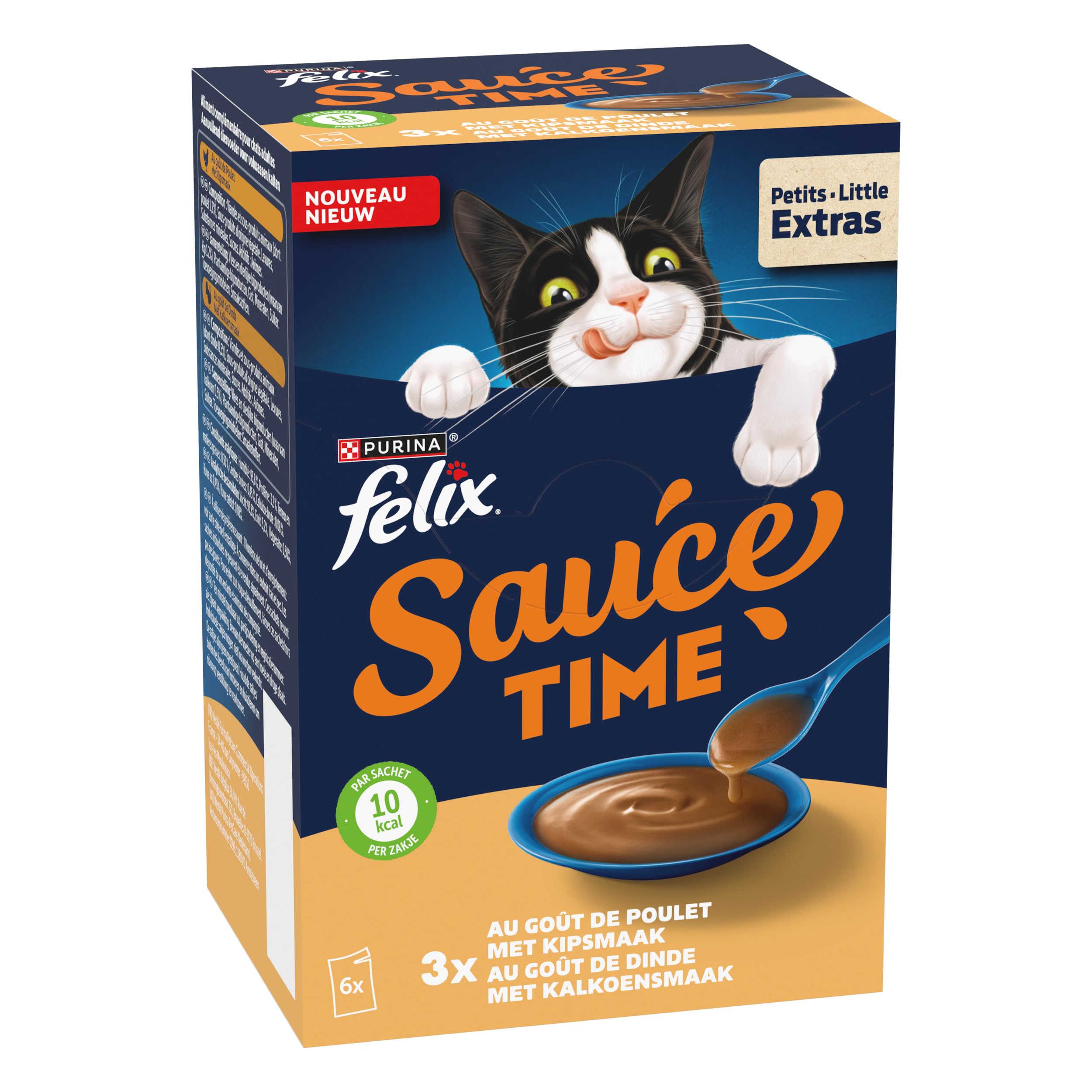 FELIX | Sos Time | Nieodparta karma w sosie dla dorosłych kotów | Wykonane z wysokiej jakości składników | Z kurczakiem, indykiem | saszetki świeżości | 6 x 40g
