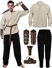 Renaissance Costume Men, Medieval Costume Men Renaissance Outfit Viking Shirt Pants Halloween Belt Accessories
