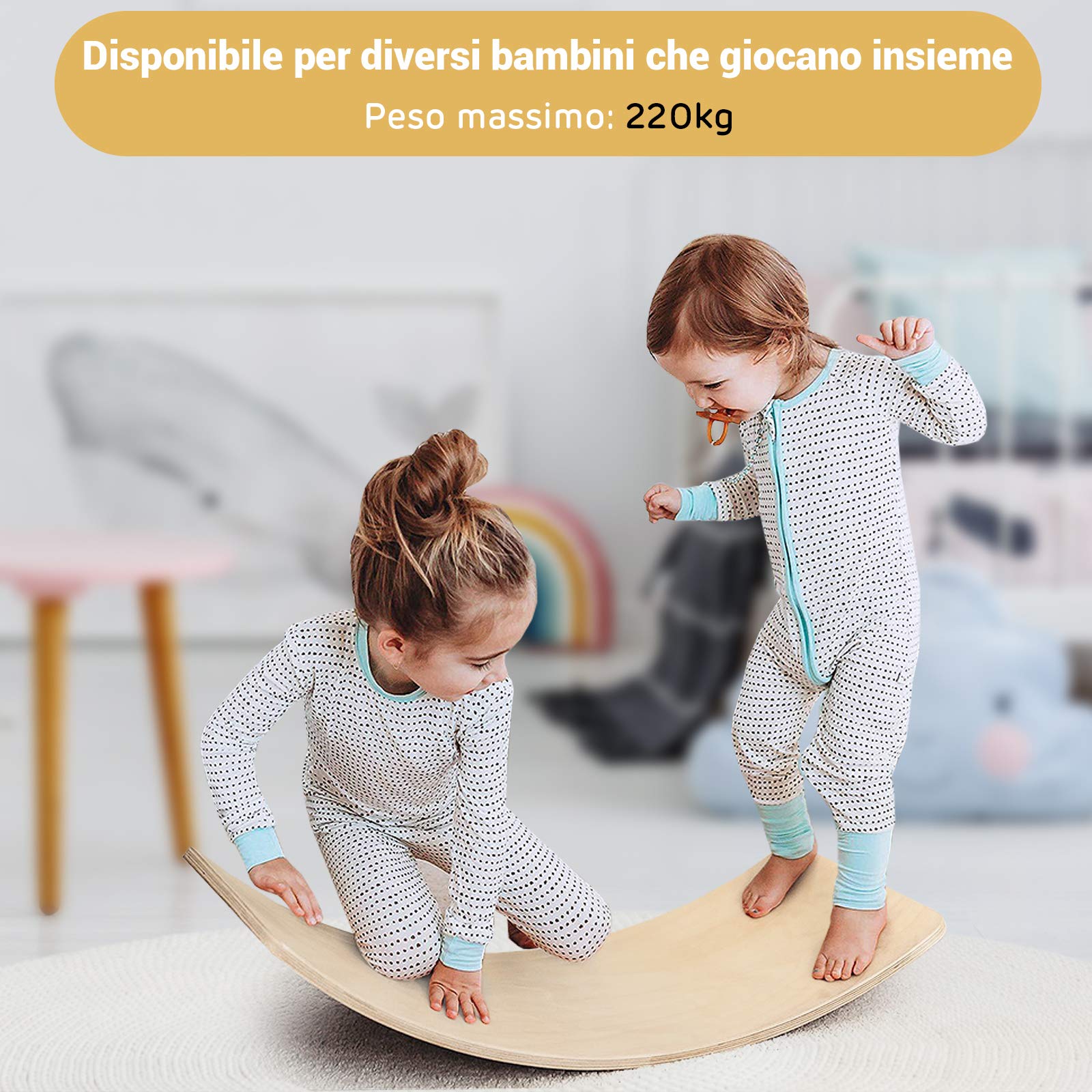 COSTWAY Balance Board Curva in Legno Massello con Feltro Antiscivolo
