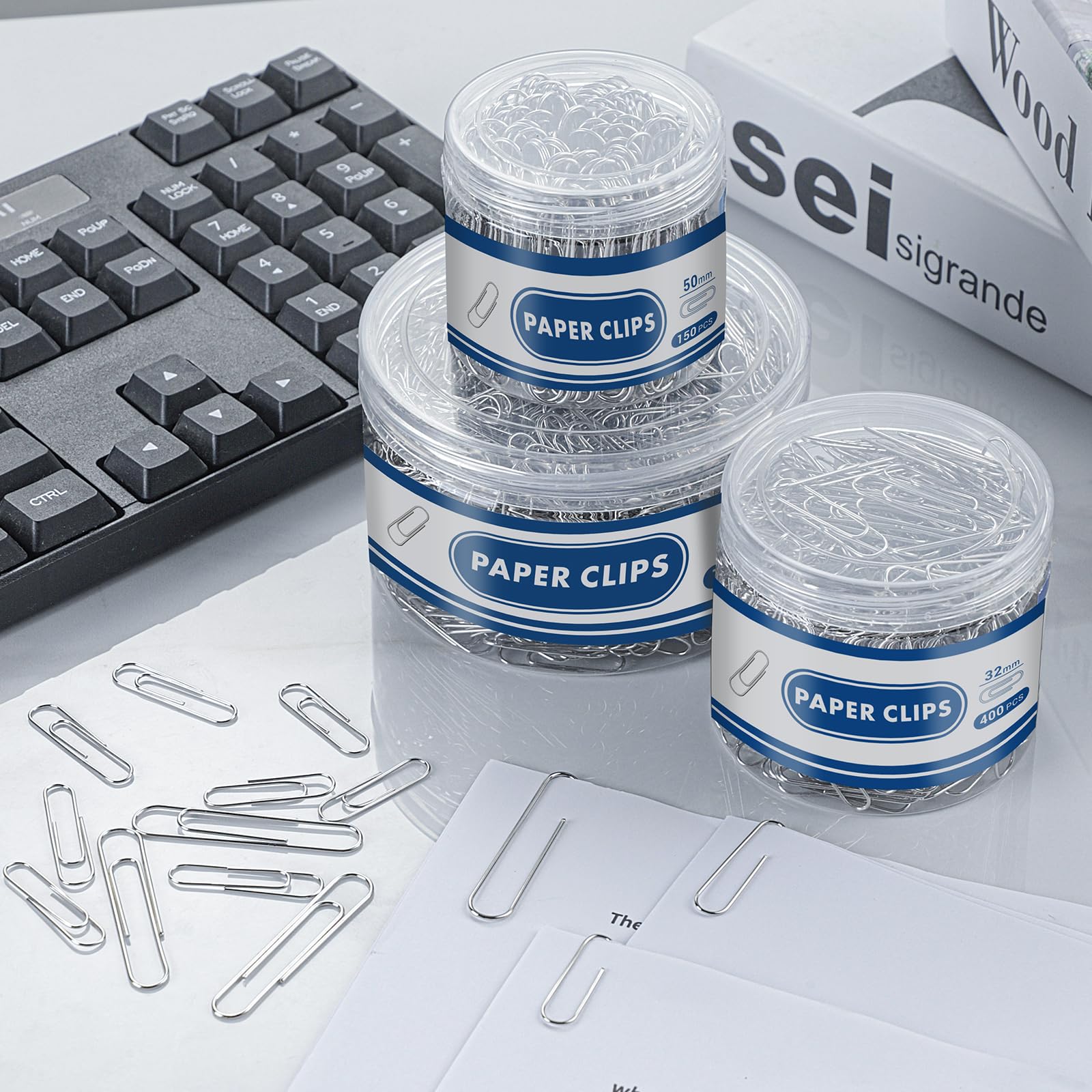 1800 spinaczy do papieru, różne rozmiary, duże, średnie i małe, trwałe i nierdzewne, spinacze do papieru do biura, szkoły i użytku osobistego, materiały biurowe, organizowanie dokumentów (50 mm, 33