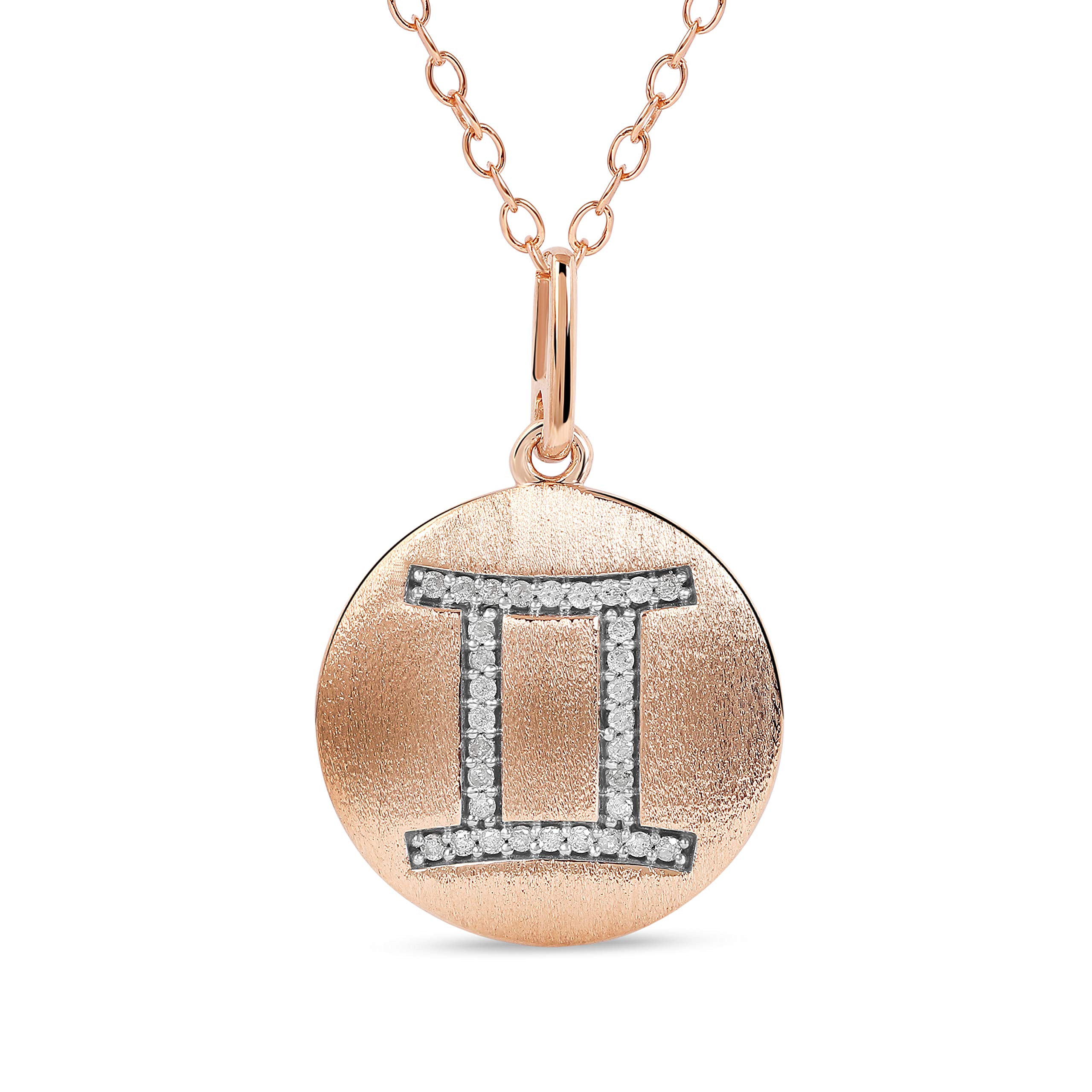 Sterling Silver 1/10 CT.TDW. Diamond Gemini Zodiac Sign Pendant Necklace with Rhodium for Women Girl