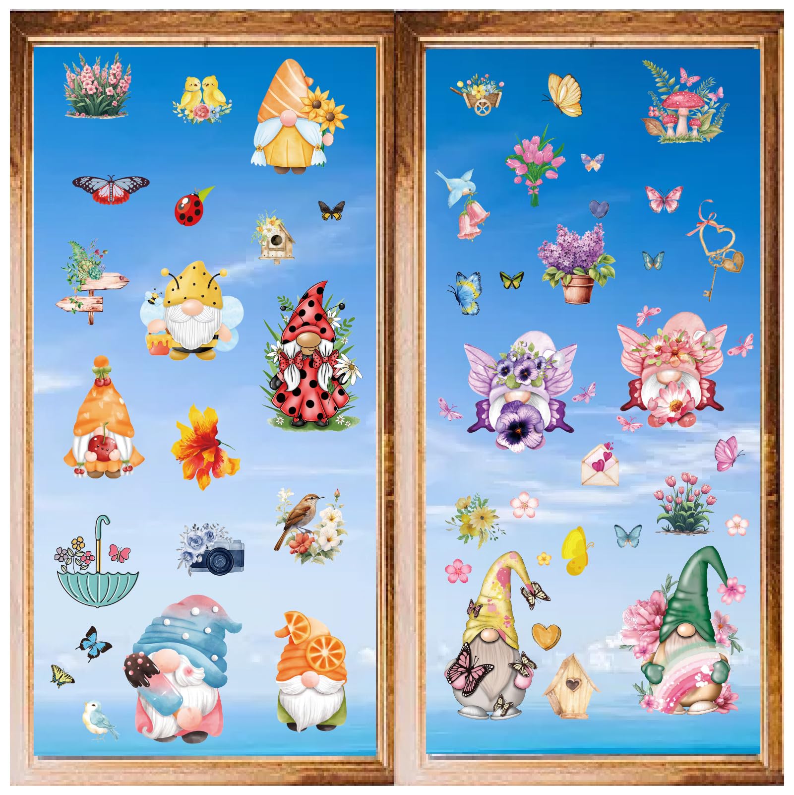 CRASPIRE 8 Styles Gnome Wall Stickers Spring Window Cling Colorful PVC Waterproof Self Adhesive Wall Decals Peel and Stick for Home Stairway Decoration Bedroom Living Room Kitchen Showcase