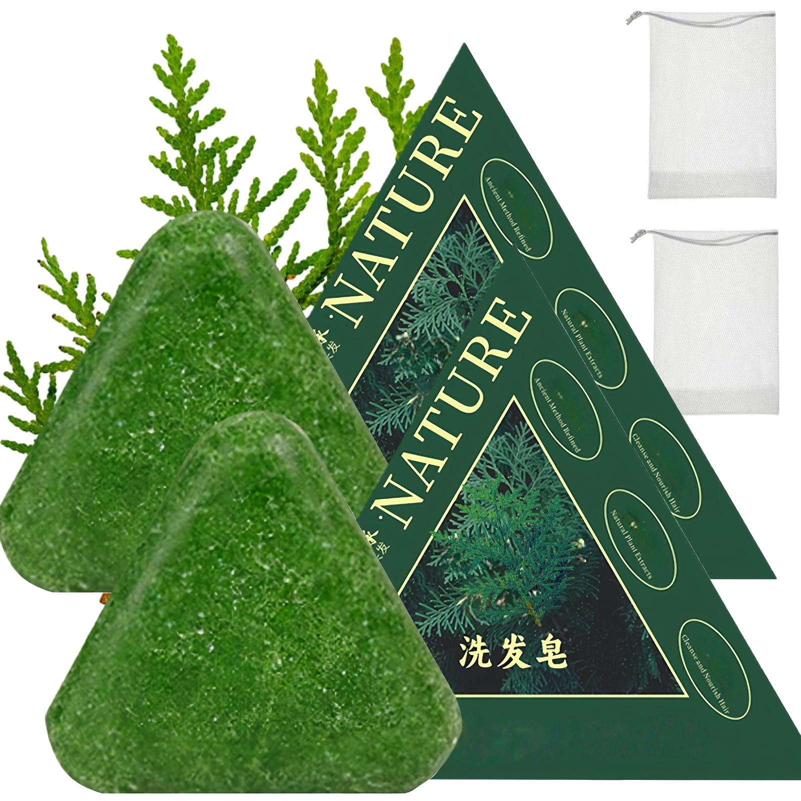 Photo 1 of NovaCharm Seven Green Shampoo Bar-Nature Triangle Shampoo Bar For Women & Men,Gentle Cleansing, Strengthen Hair,100G
