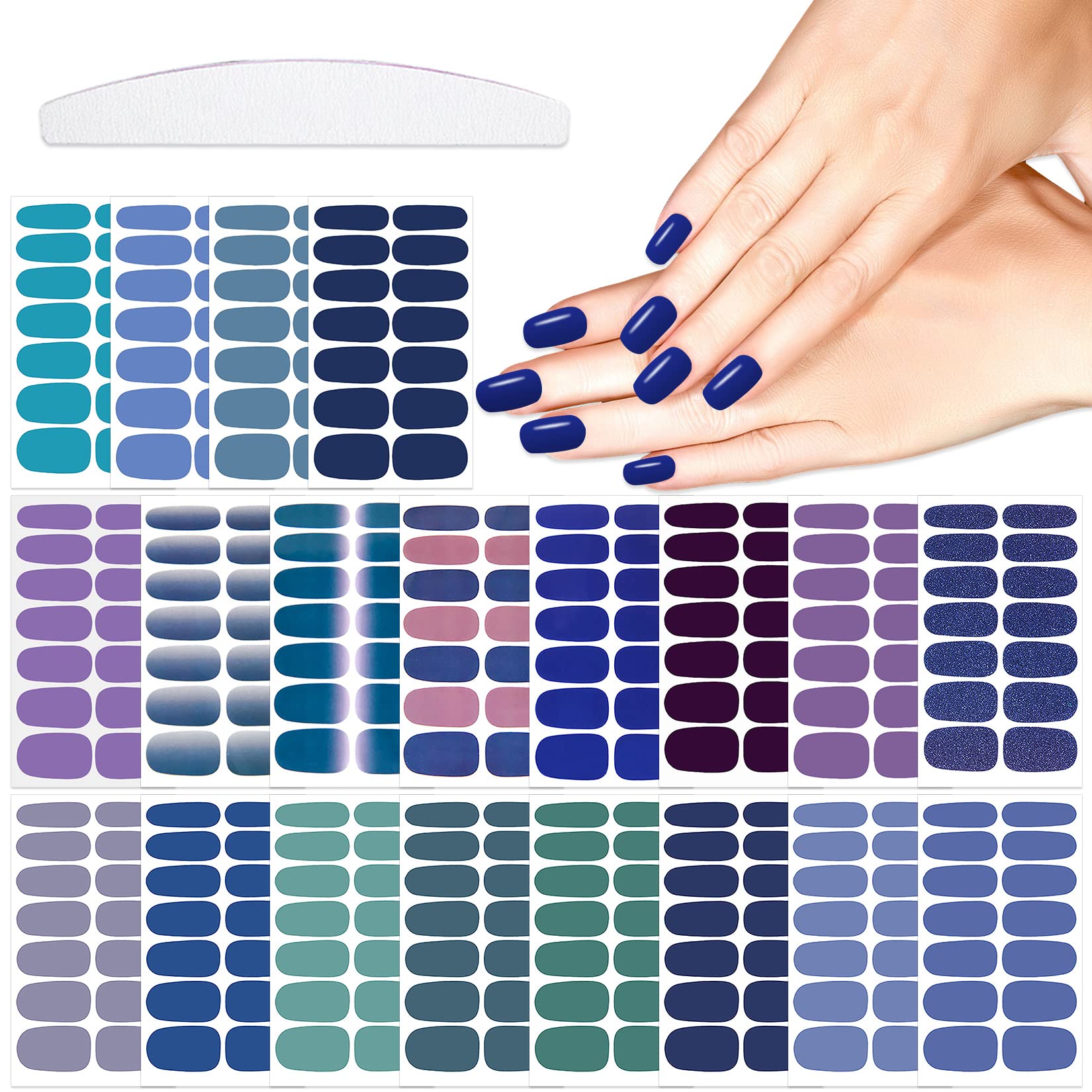 YECIRALA 20 Sheets 280 Pcs Blue Series Nail Polish Stickers for Women Nail Stickers Full Nail Wraps for Women Nails Gel Nail Stickers Stick On Nail