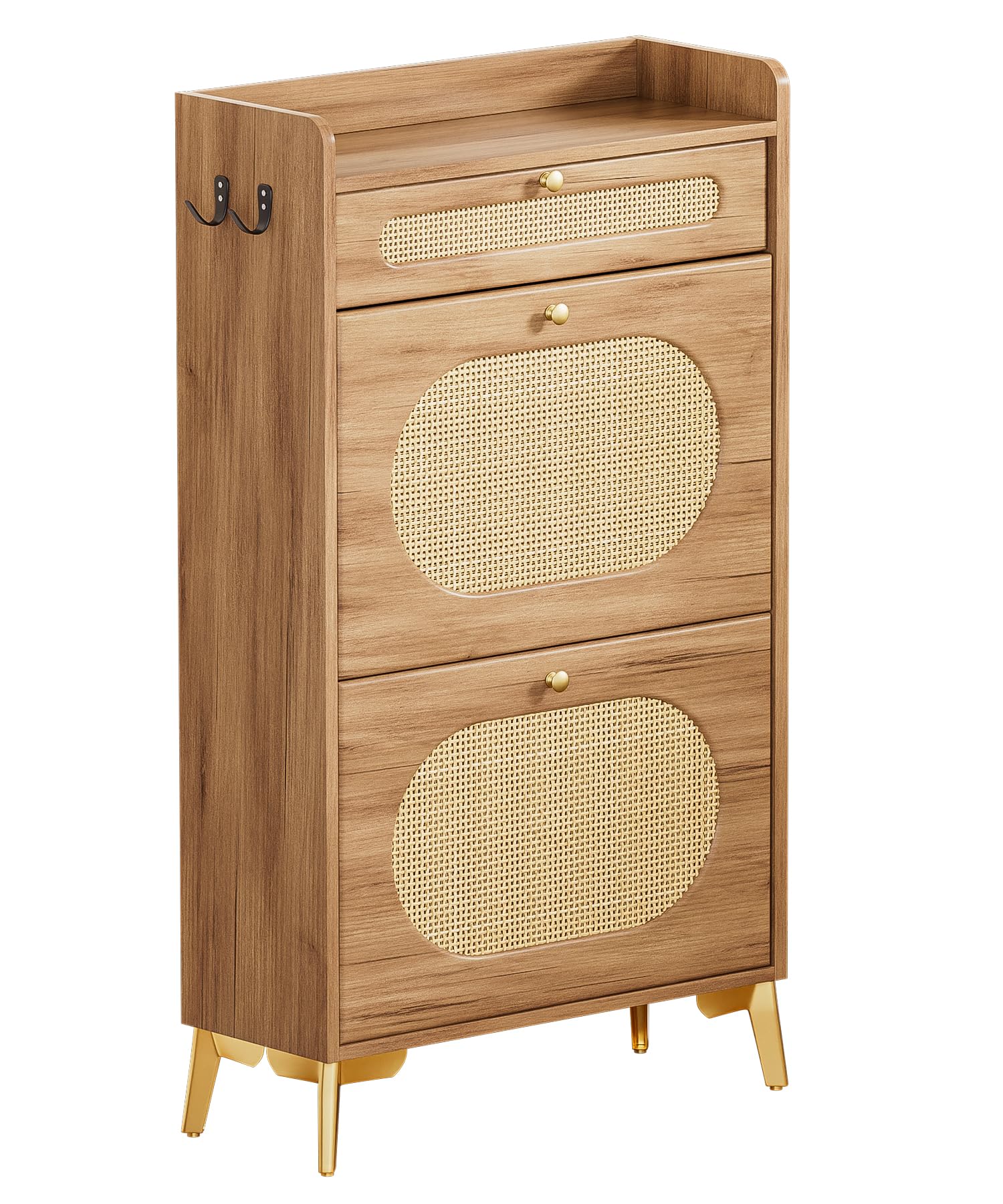 Yorbay Meuble à Chaussures Rotin pour Entrée: 8-12 Paires avec 2 Abattants
