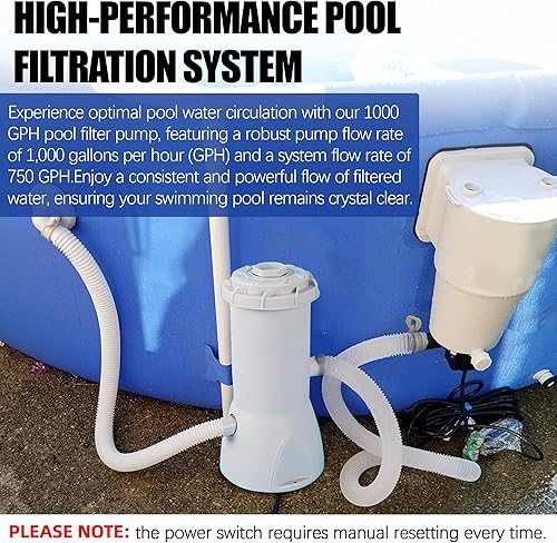 Miniatura 4 de TonGass Bombas de piscina de 1000 GPH, bomba de filtro de piscina sobre el suelo para piscinas, bombas de 1000 GPH, caudal todo en uno, filtros para