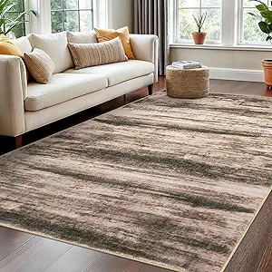 KOZYFLY Washable Area Rug 5x7 Modern Ombre Thin Rugs for Living Room Non-Slip Soft Striped Rug for Bedroom, Print Distressed Blush Brown Abstract Carpet for Laundry Kid Room